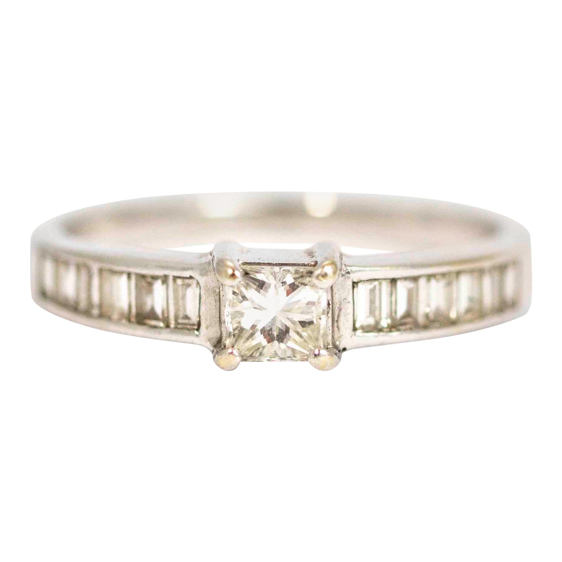 Vintage 18 Carat White Gold Princess Cut Diamond Solitaire Ring