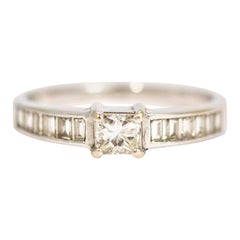 Vintage 18 Carat White Gold Princess Cut Diamond Solitaire Ring