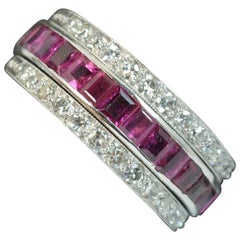 Vintage 18 Carat White Gold Ruby and Diamond Day and Night Eternity Stack Ring