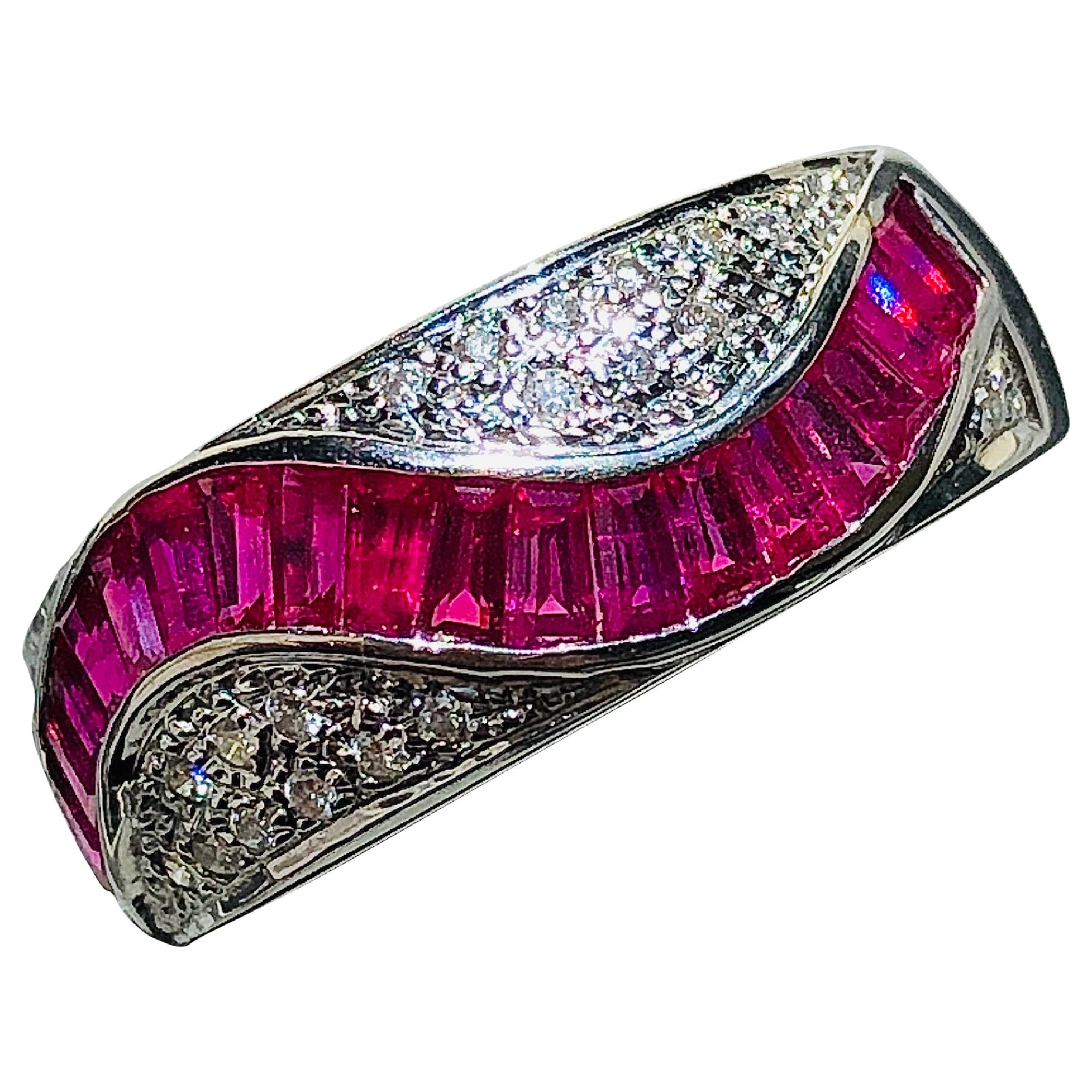 Vintage, 18 Carat White Gold, Ruby and Diamond Ring