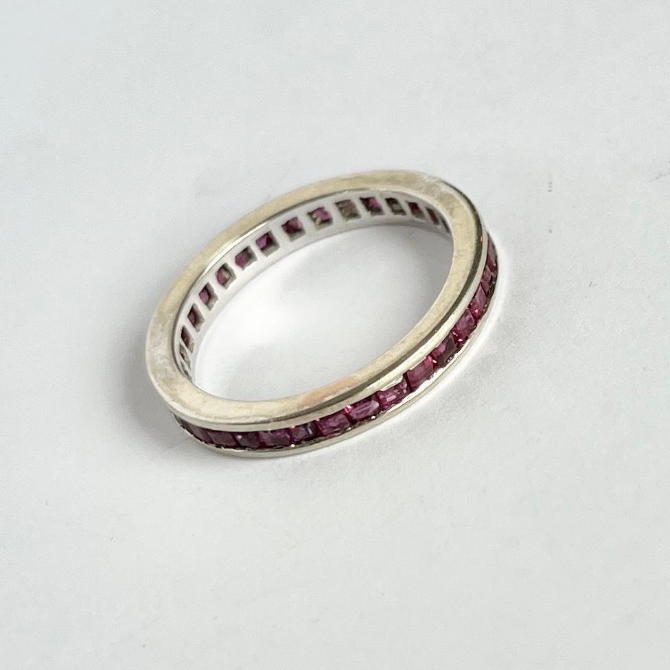 Women's or Men's Vintage 18 Carat White Gold Ruby Full Eternity Band Ring For Sale