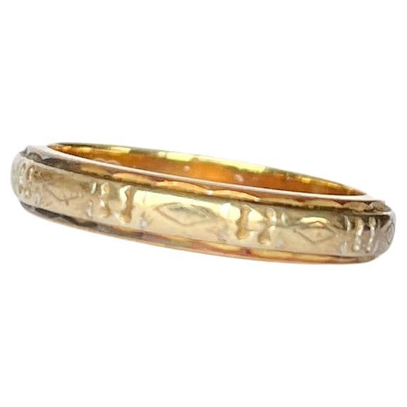 Anillo decorativo vintage de oro amarillo y blanco de 18 quilates