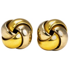 Vintage 18 Carat Yellow and White Gold Knot Detail Stud Earrings