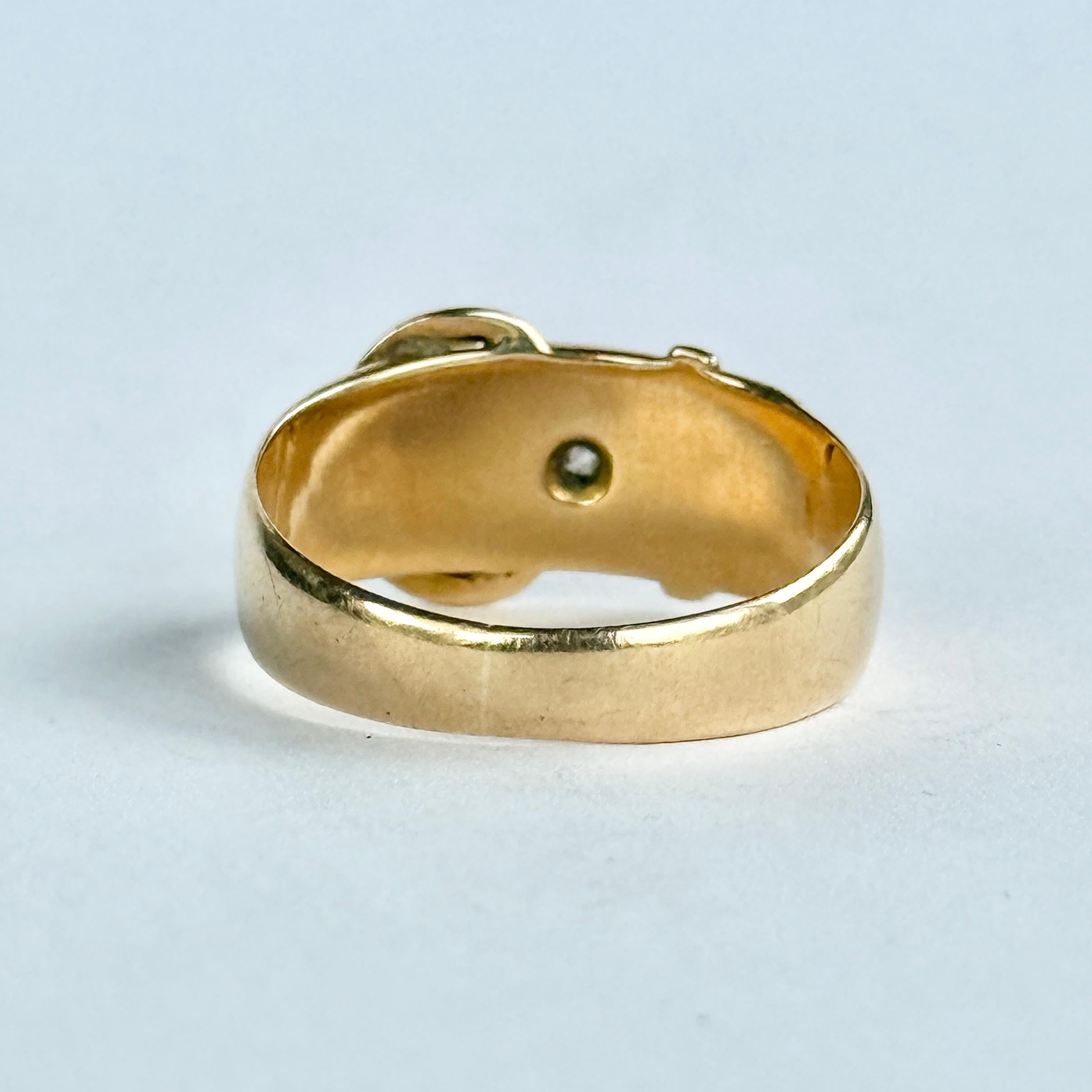 Anillo hebilla vintage de diamantes en oro amarillo de 18 quilates en Bueno estado para la venta en Chipping Campden, GB