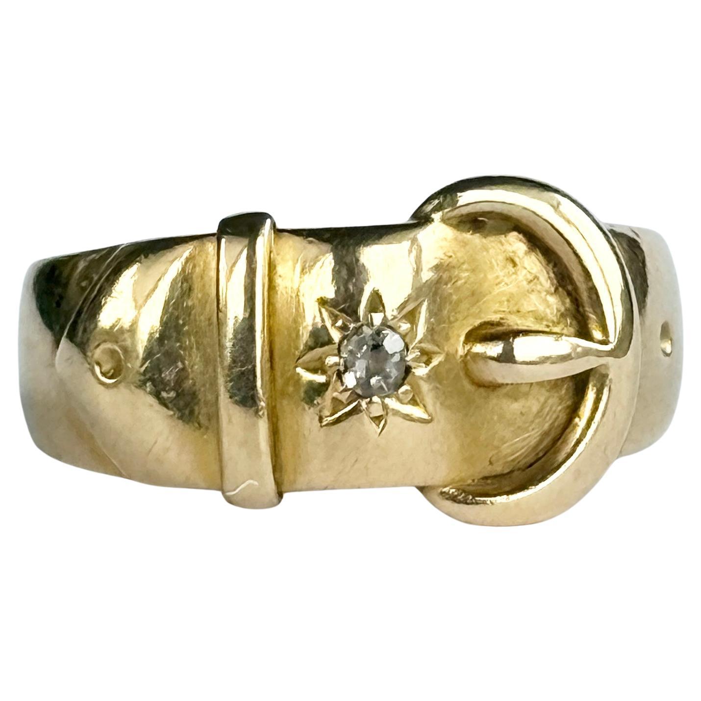 Anillo hebilla vintage de diamantes en oro amarillo de 18 quilates en venta
