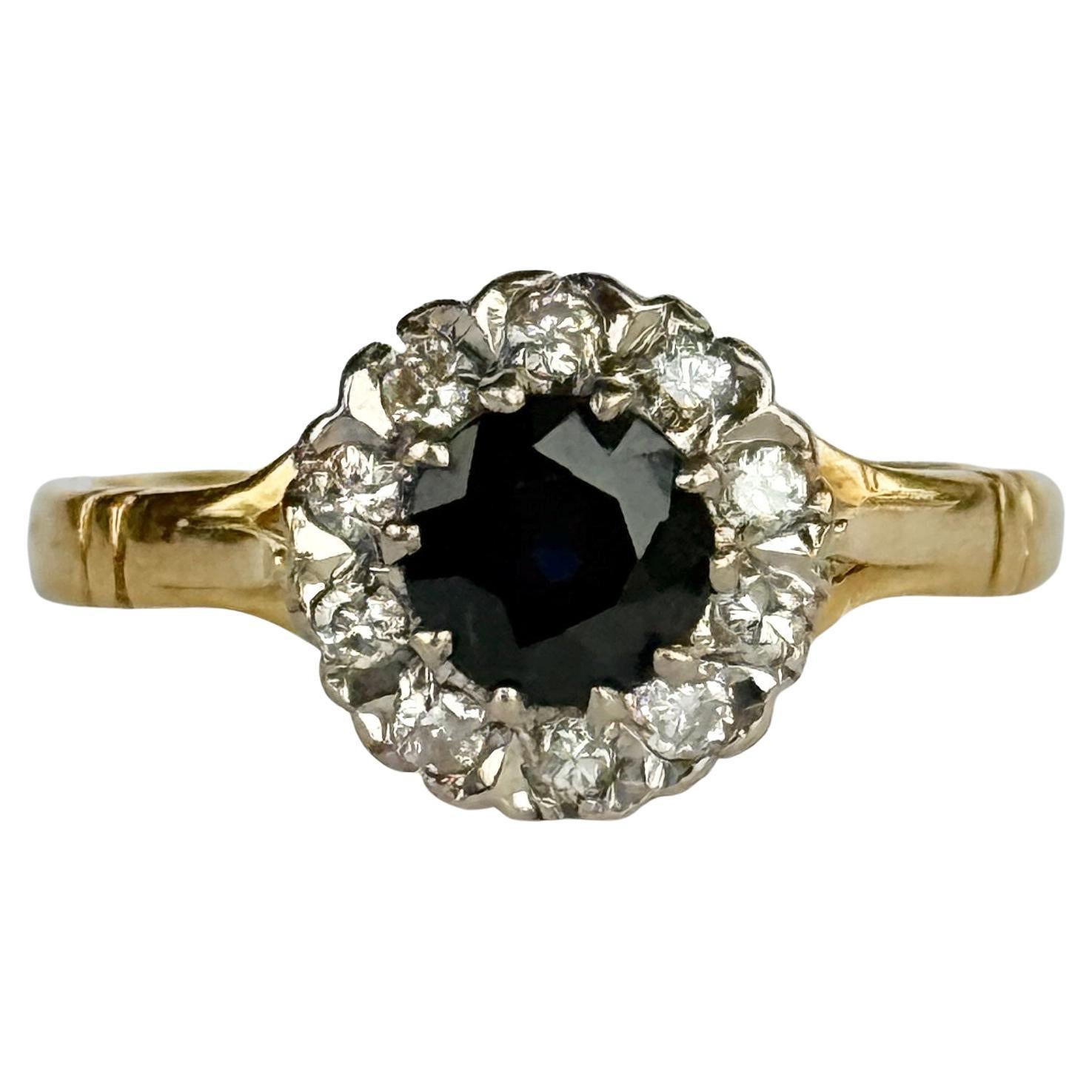 Anello vintage in oro giallo 18 carati con zaffiro e diamante