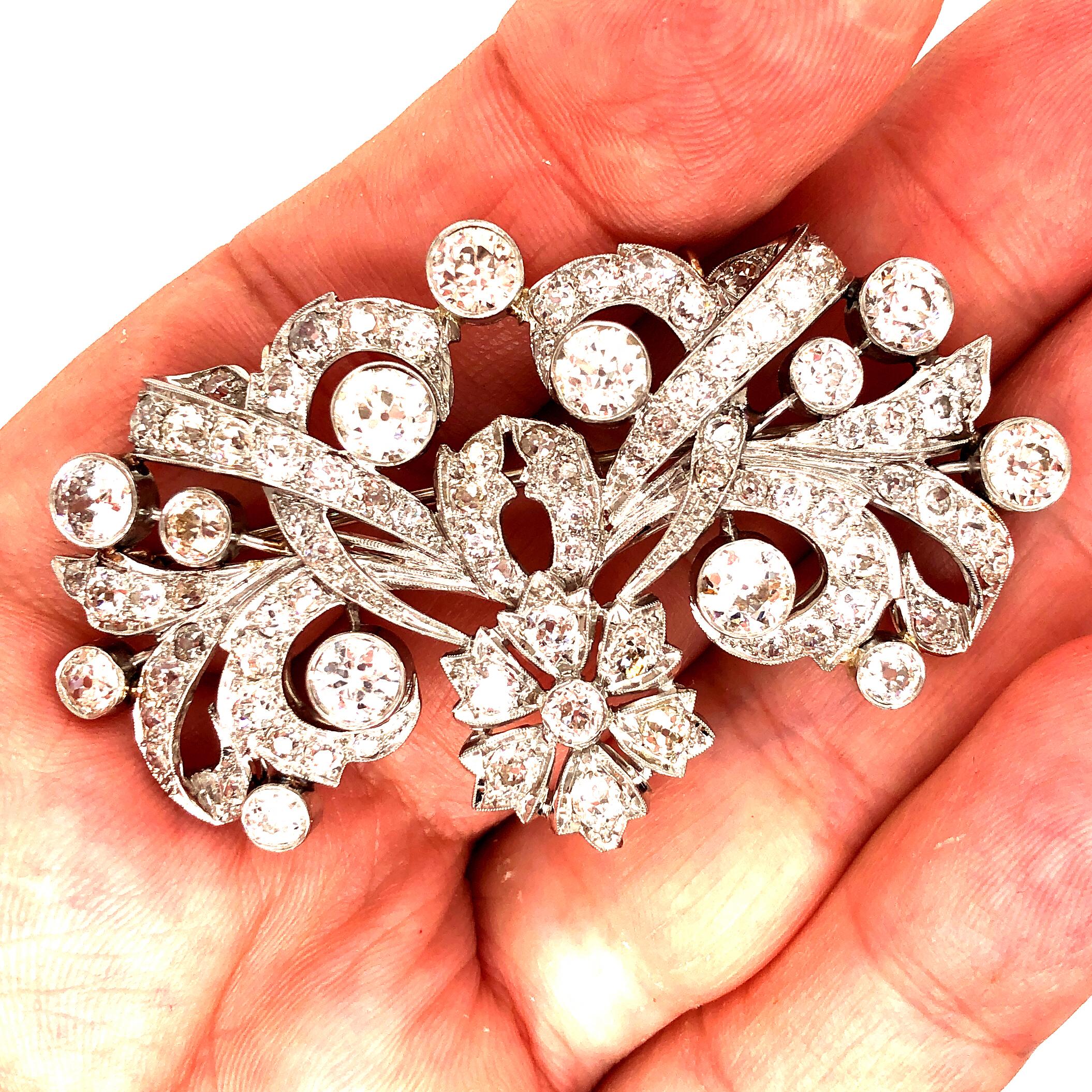 Old European Cut Vintage 18 Carat Diamonds Platinum Brooch