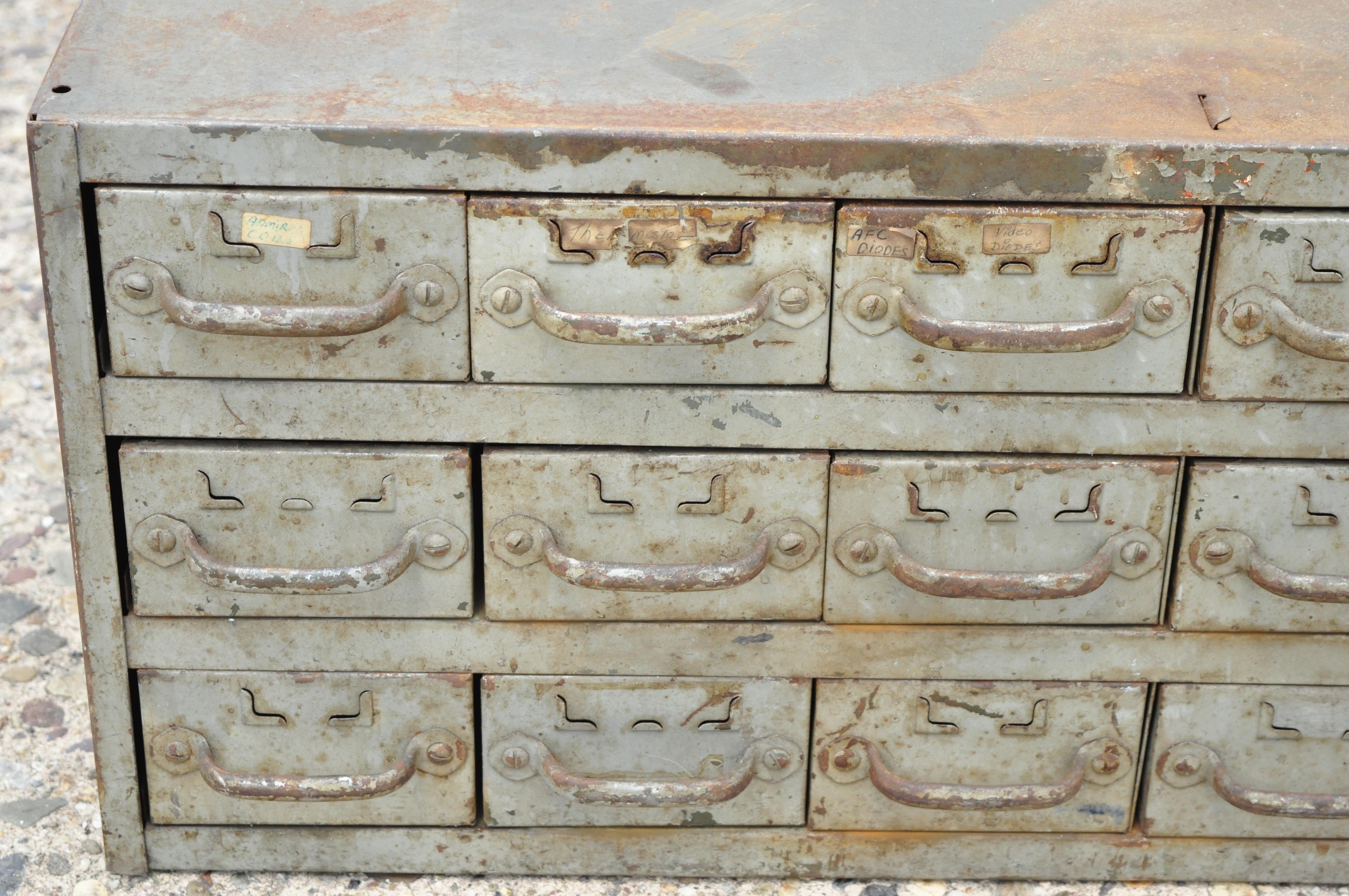 vintage metal tool box with drawers