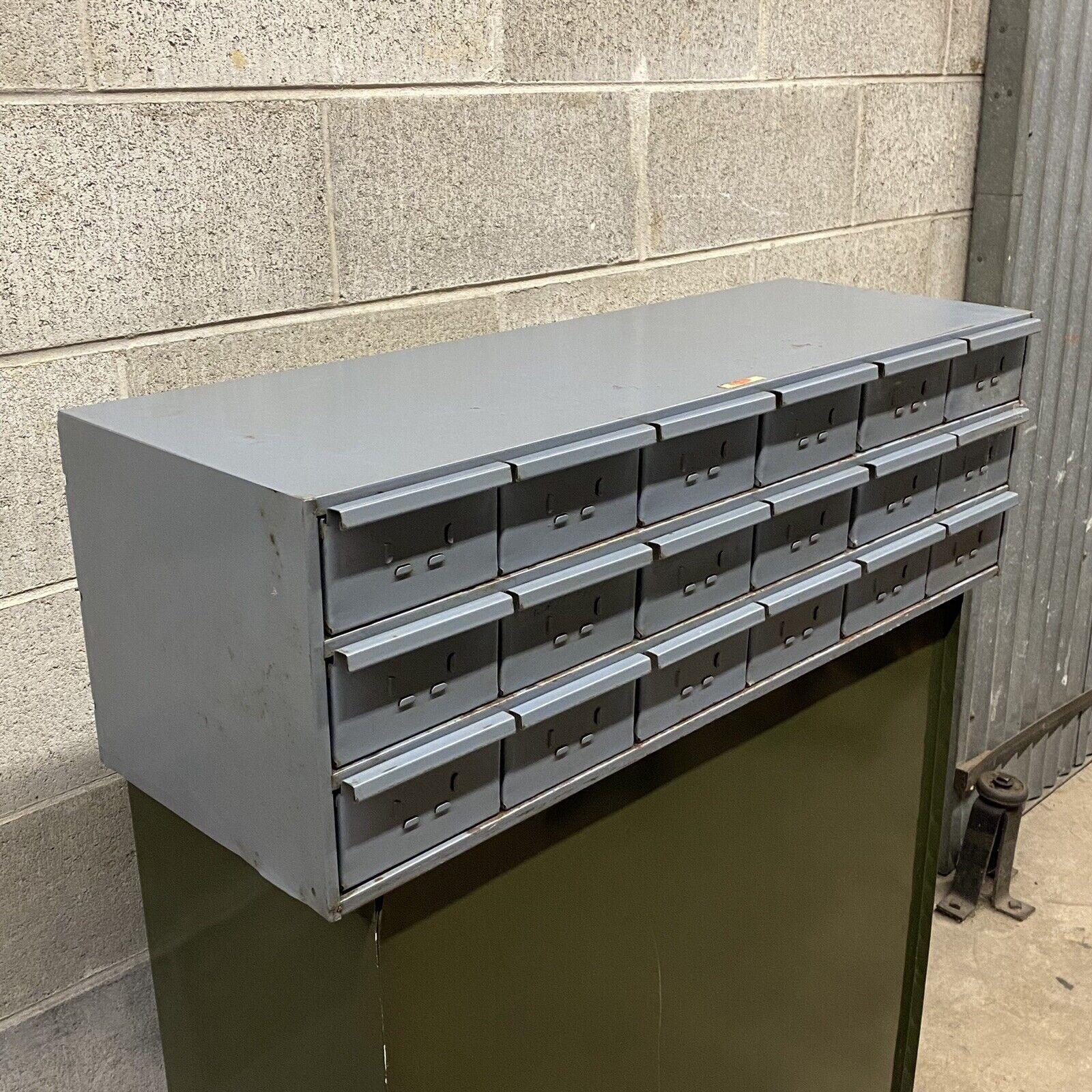 Vintage 18 Drawer Steel Metal Industrial Storage Tool Small Parts Cabinet. Circa Late 20th Century. Measurements: 11