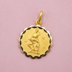 Vintage 18 k Italian zodiac charm pendant - Aquarius charm - solid yellow gold