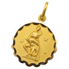 Vintage 18 k Italian zodiac charm pendant - Aquarius charm - solid yellow gold