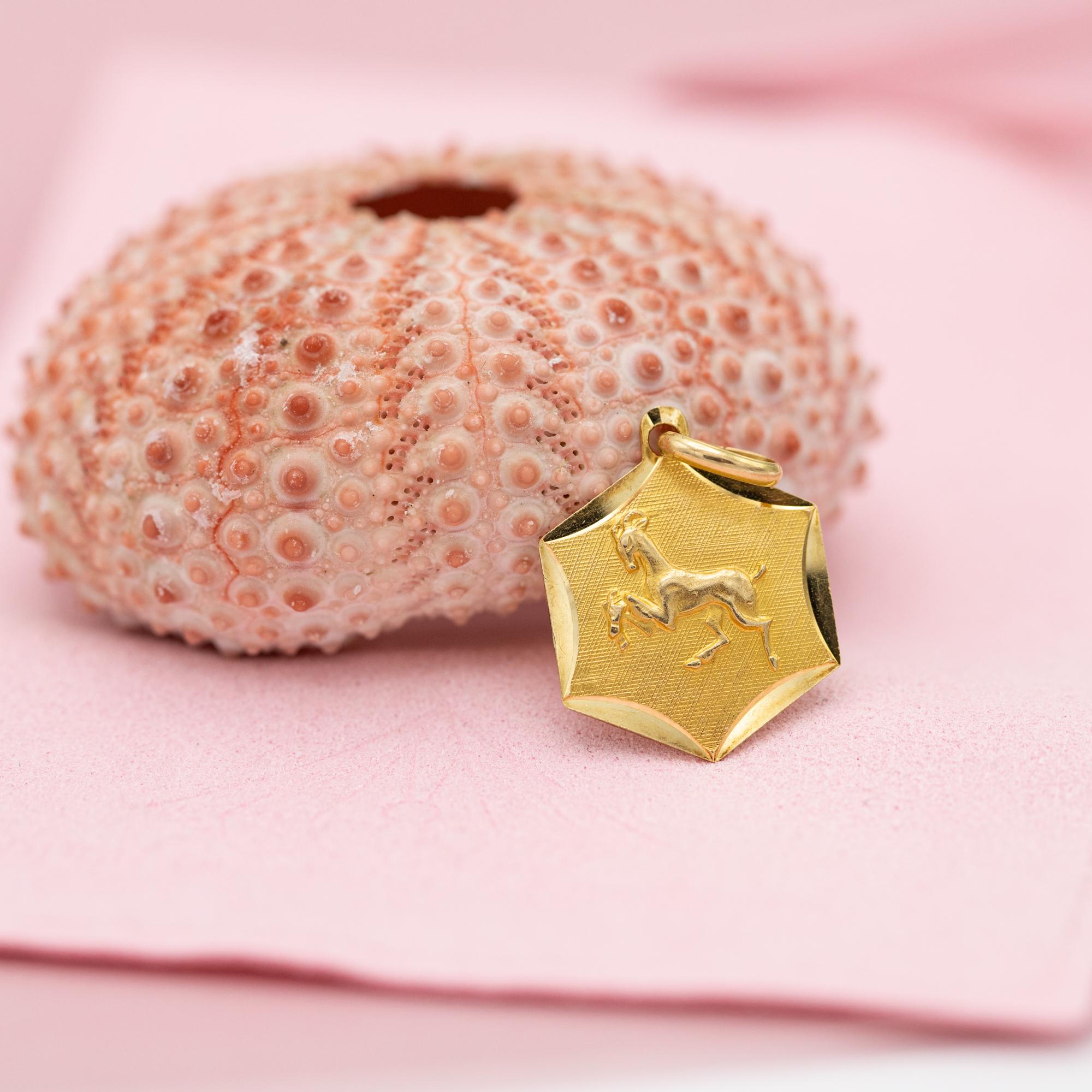 Vintage 18 k Italienisch Zodiac Charm Anhänger - Widder Charme - massivem Gelbgold (Moderne)