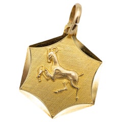 Retro 18 k Italian zodiac charm pendant - Aries charm - solid yellow gold