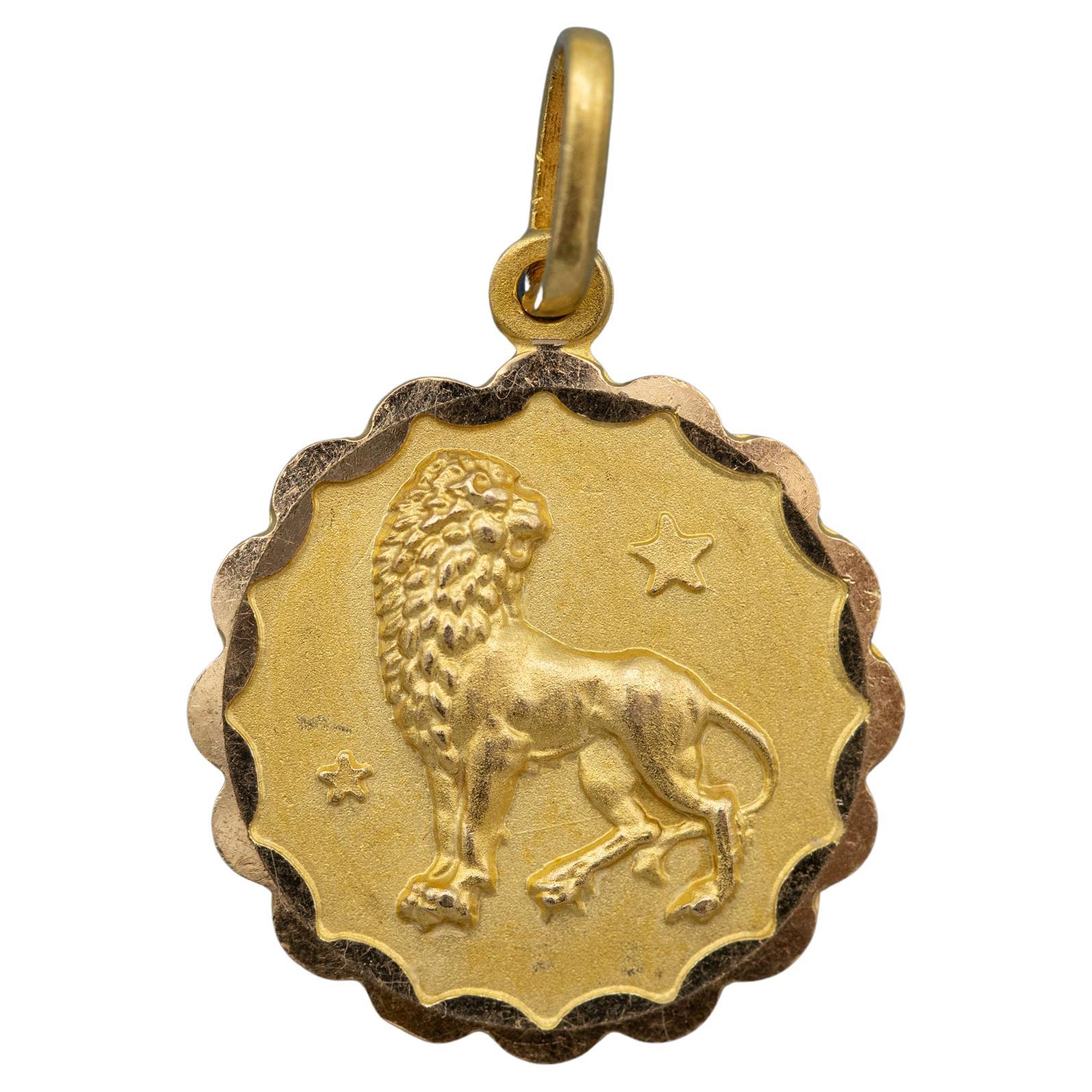 Vintage 18 k Italian zodiac pendant - Leo charm - solid yellow gold - Star sign