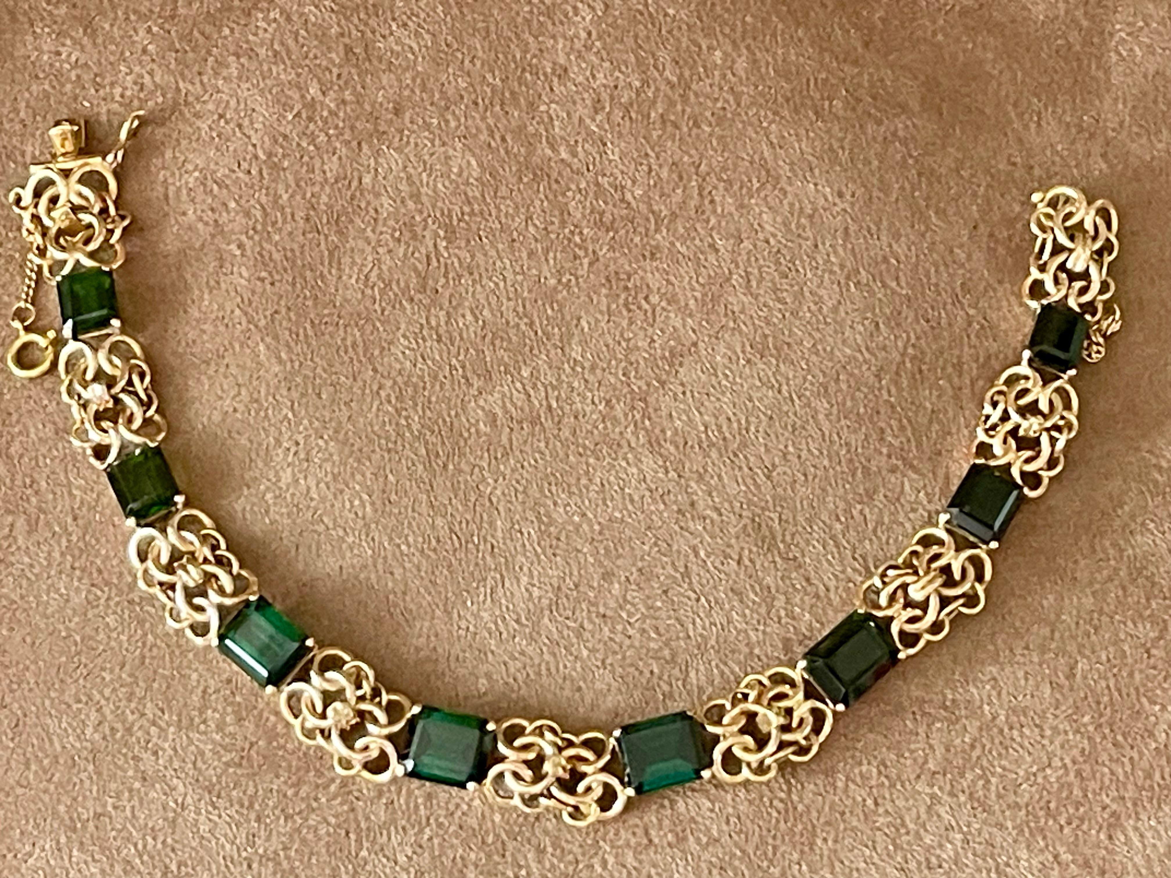 Vintage 18 K rose Gold green Torumaline Bracelet 1950 For Sale 1