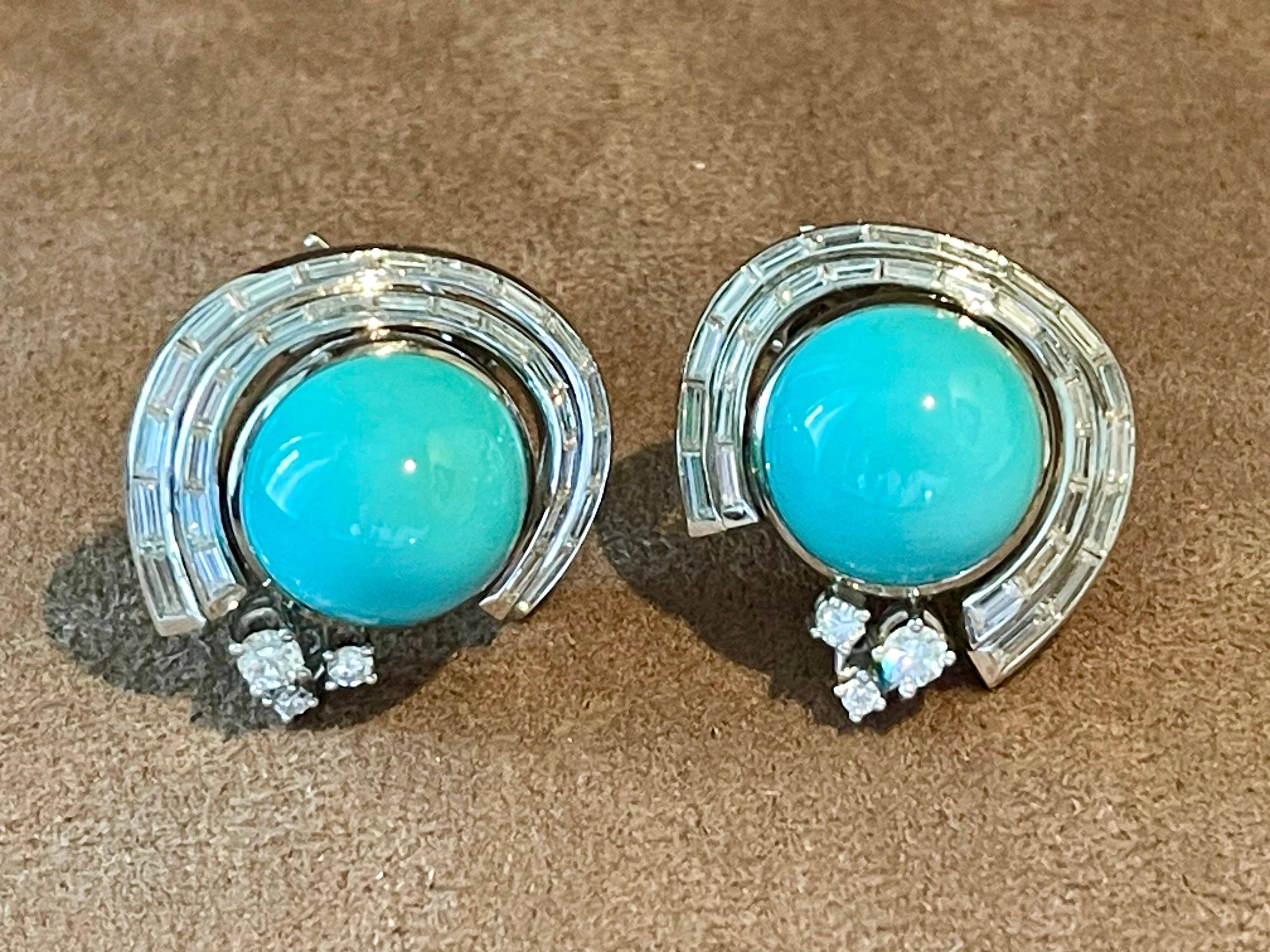 Vintage 18 K white Gold Paul Binder earclips Turquoise and Diamonds For Sale 5