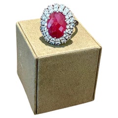 Anillo vintage de oro blanco de 18 K doble diamante Entourage Anillo de rubí