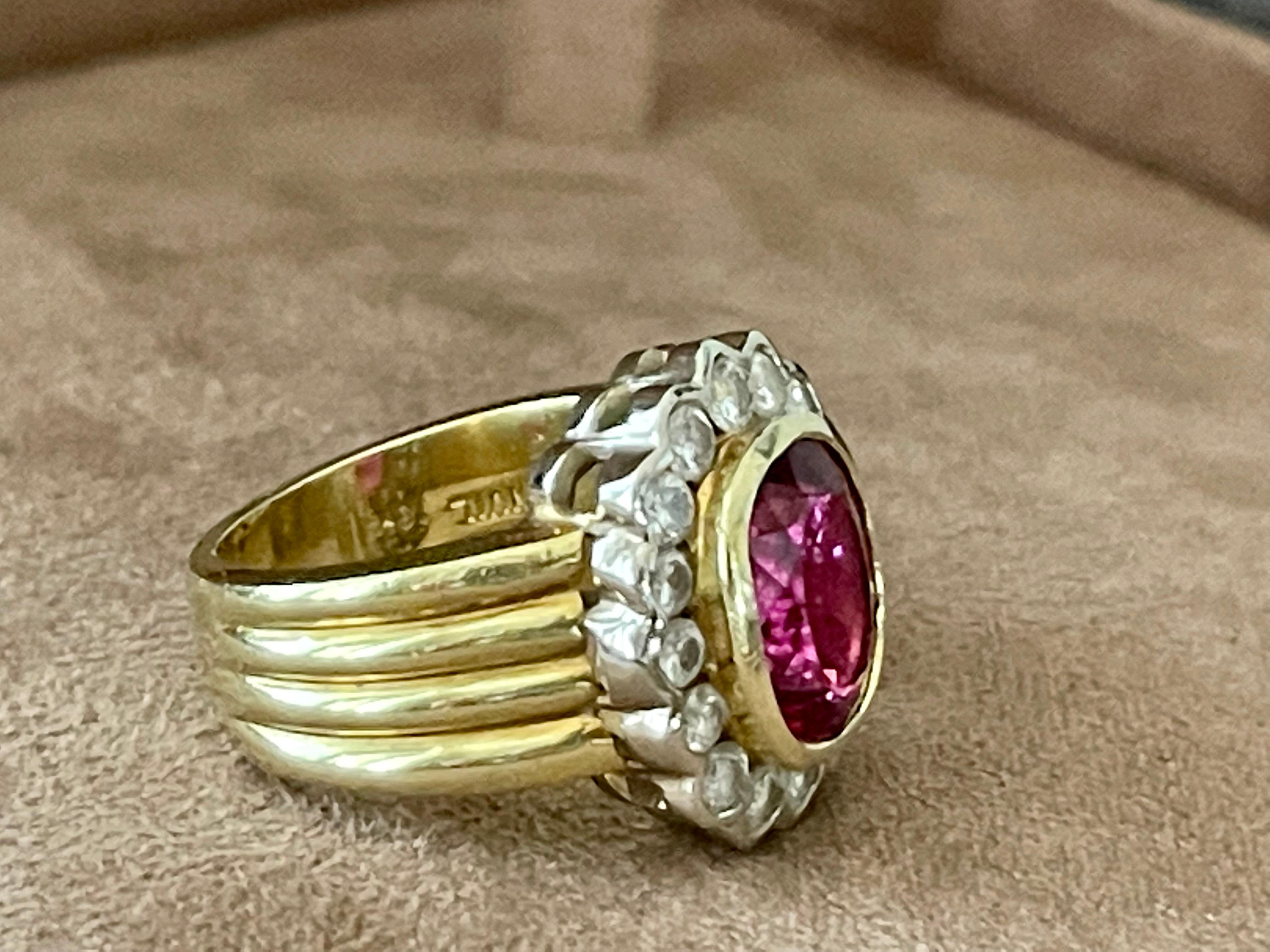Contemporary Vintage 18 K White Yellow Gold Ring Pink Torumaline Diamonds For Sale