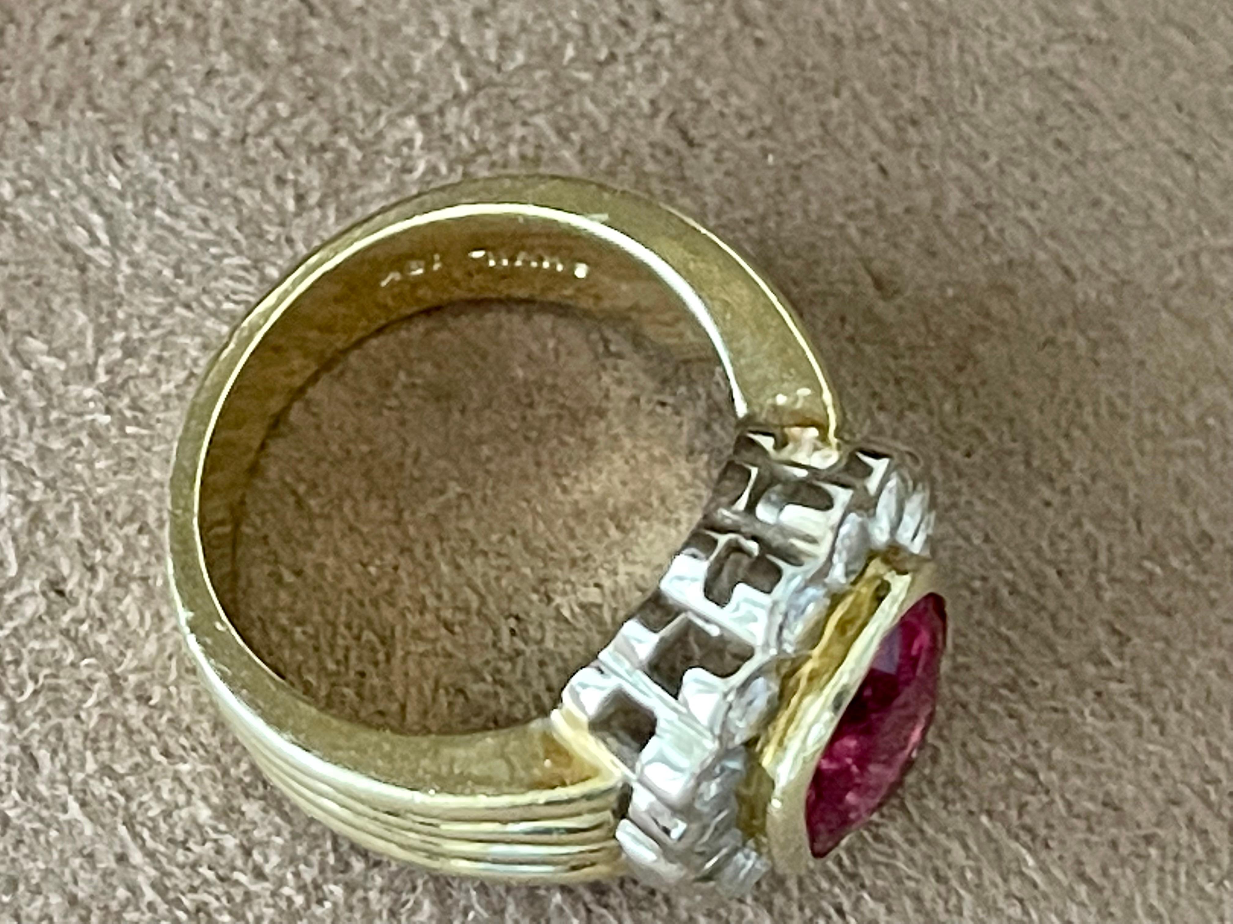 Oval Cut Vintage 18 K White Yellow Gold Ring Pink Torumaline Diamonds For Sale