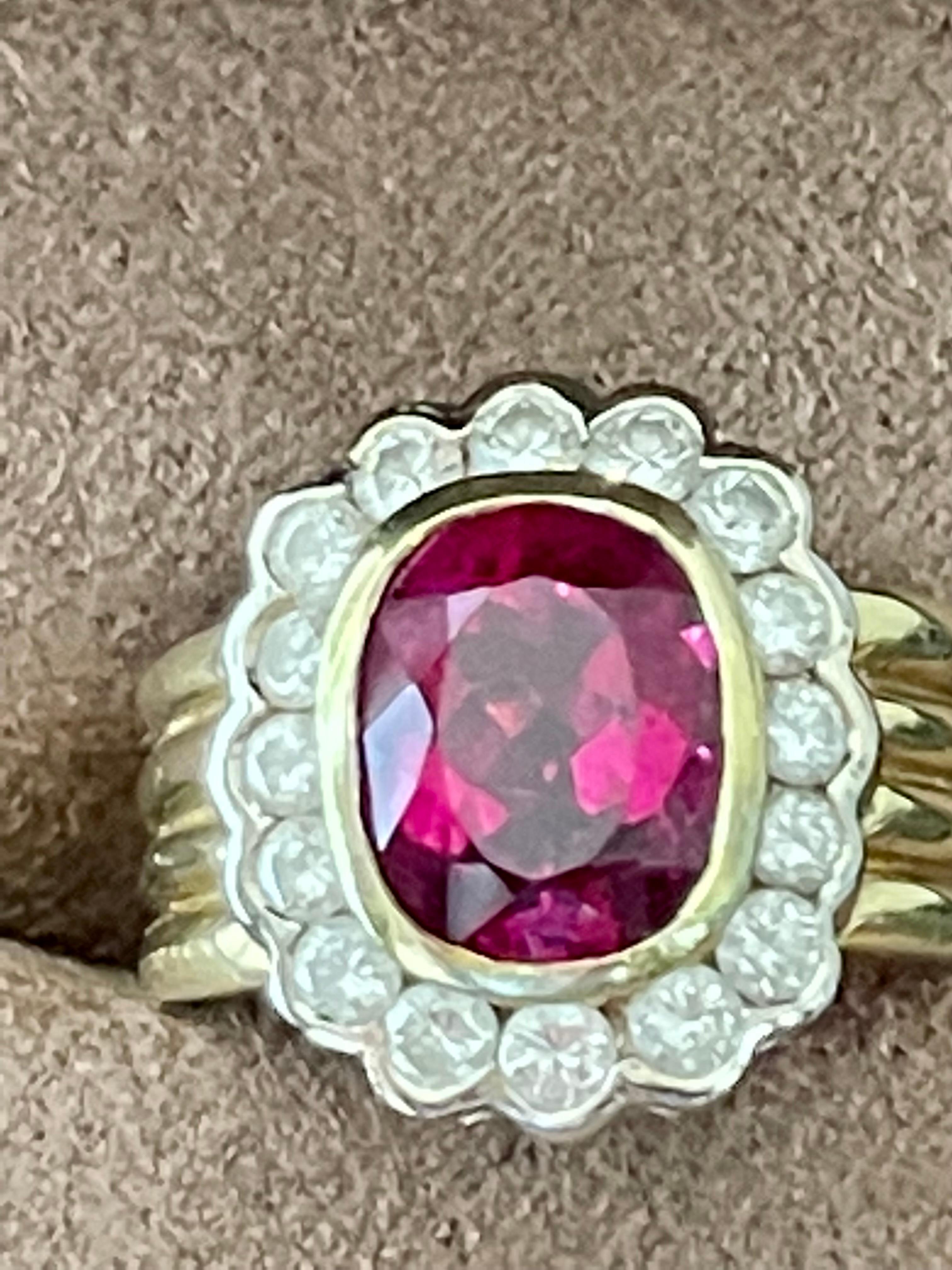 Vintage 18 K White Yellow Gold Ring Pink Torumaline Diamonds For Sale 1