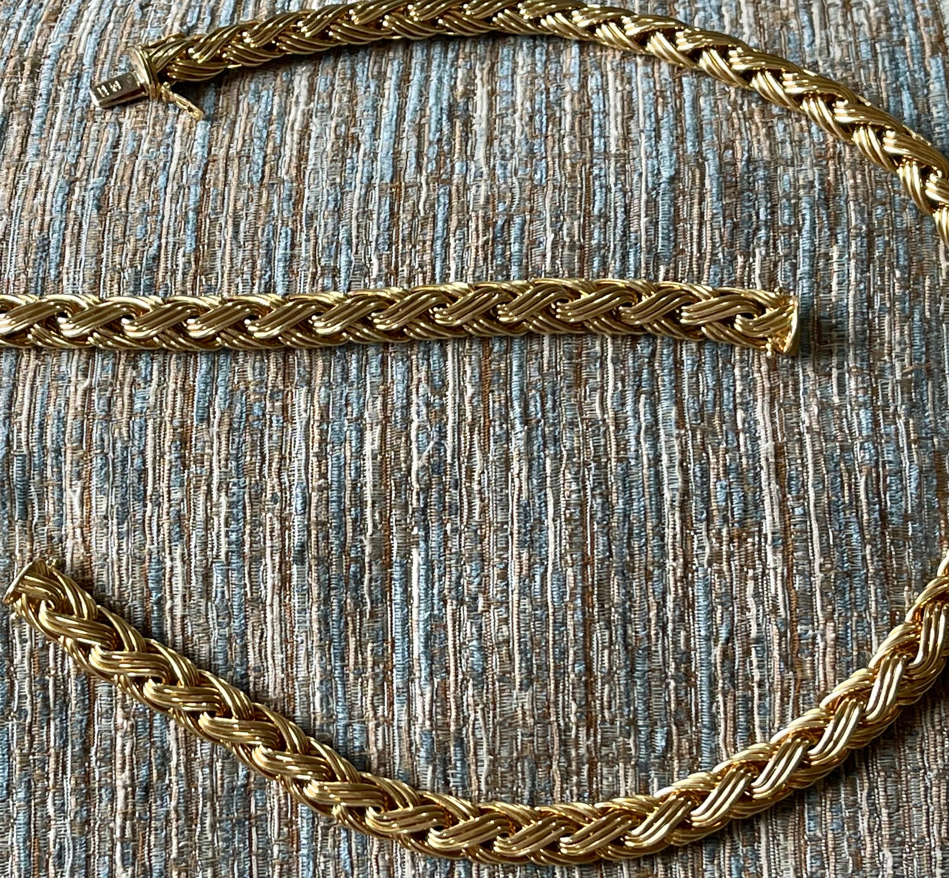 Vintage 18 K Yellow Gold Cable Knit Neckalce and Bracelet Signed Meister Zurich For Sale 3