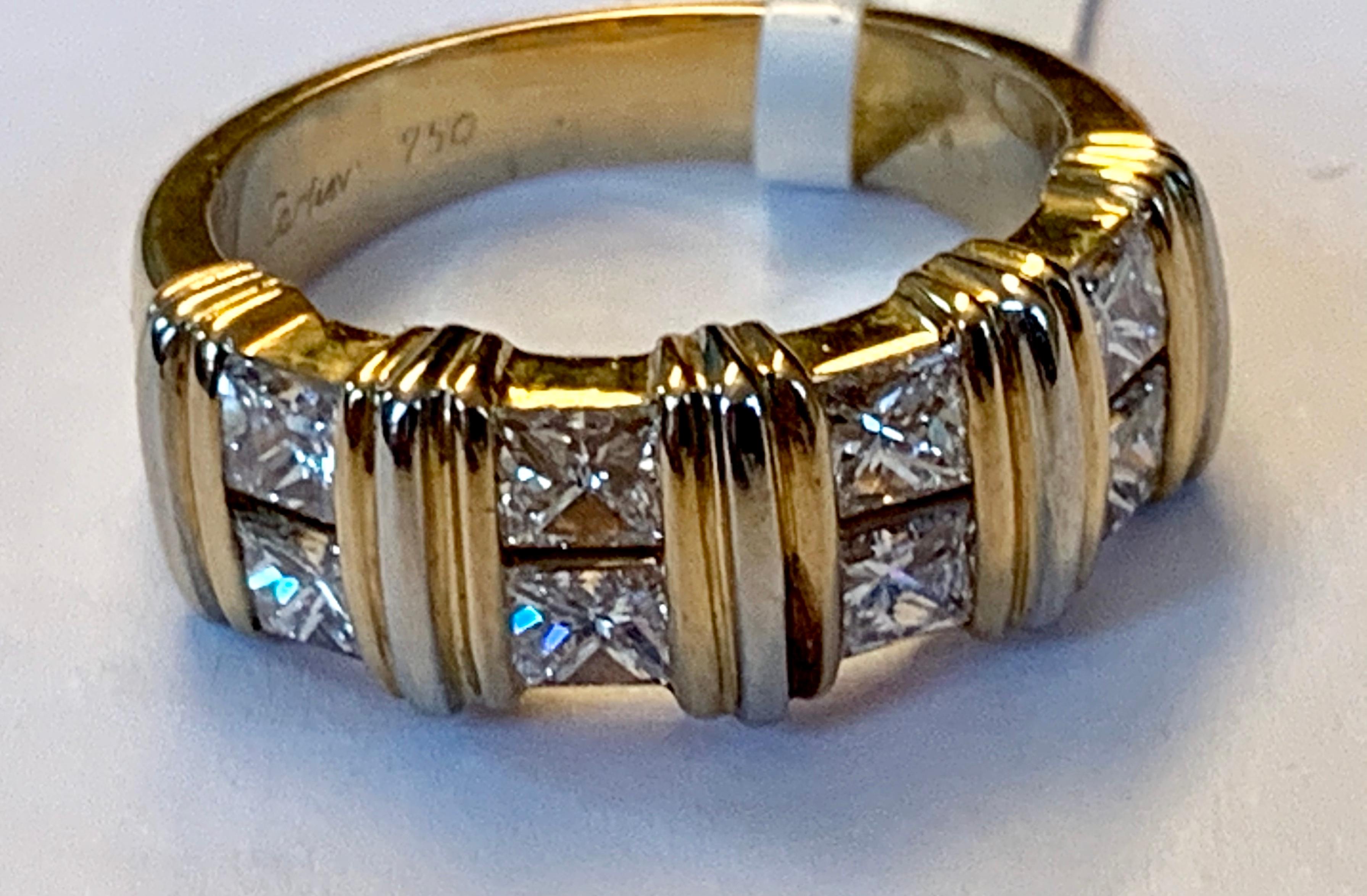 Women's Vintage 18 Karat Yellow Gold Cartier Ring with Princess Cut Diamonds