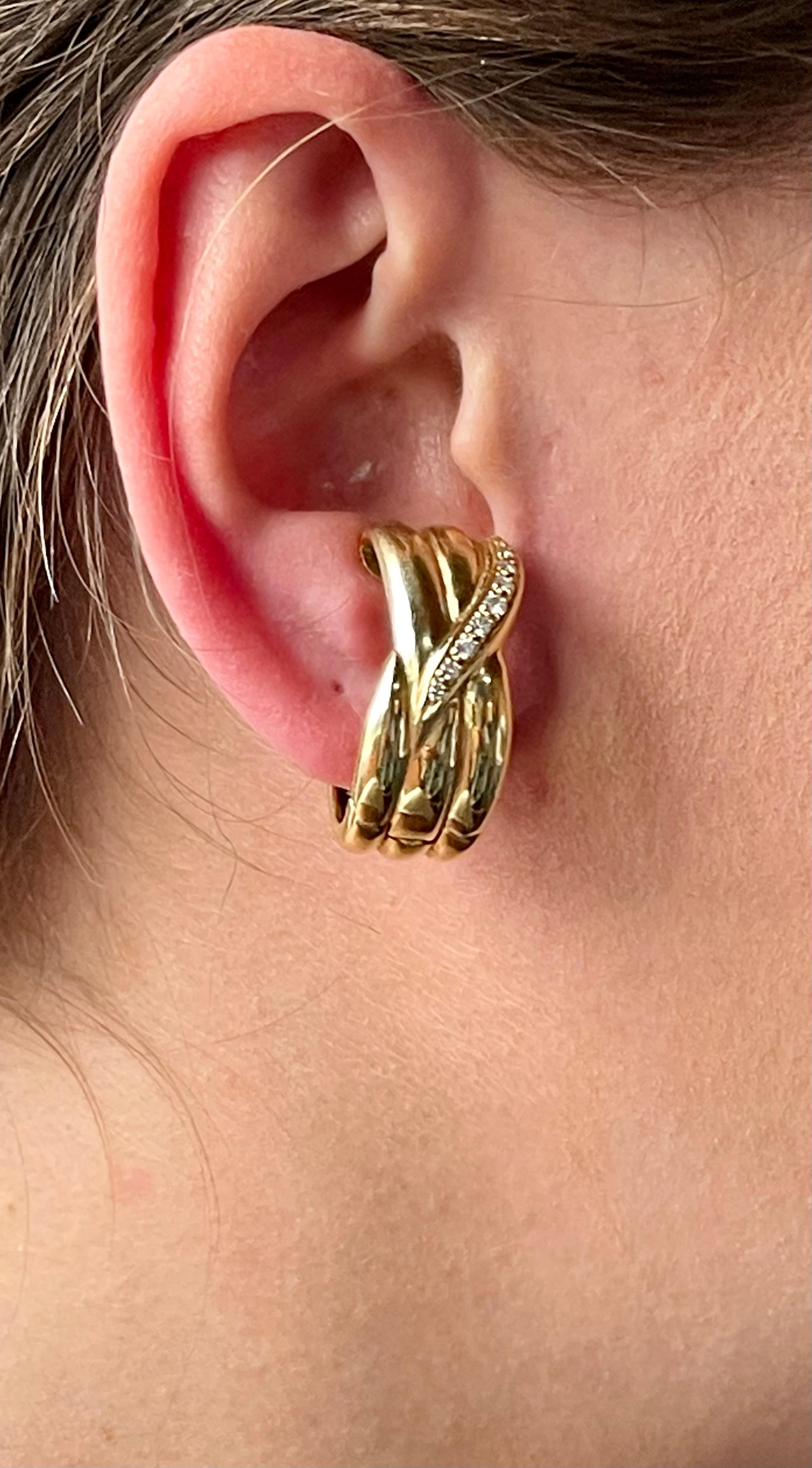 Vintage-Ohrringe aus 18 Karat Gelbgold mit Diamanten, um 1980 (Zeitgenössisch) im Angebot