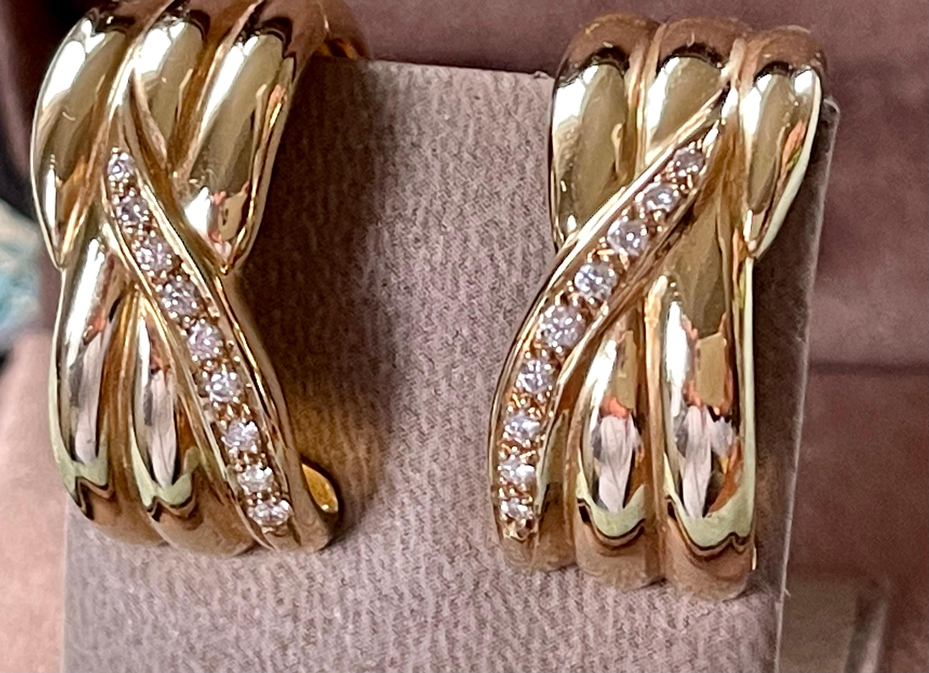Vintage-Ohrringe aus 18 Karat Gelbgold mit Diamanten, um 1980 für Damen oder Herren im Angebot