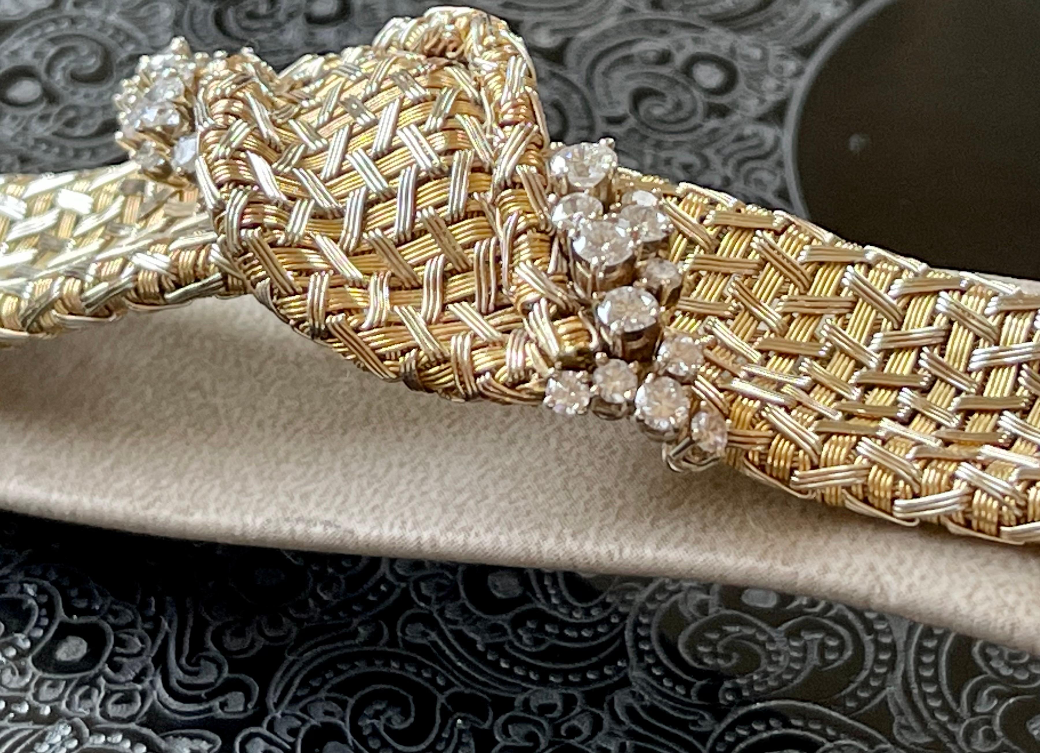 Vintage 18 K Yellow Gold Diamond Mesh Bracelet Signed Meister Zurich For Sale 4