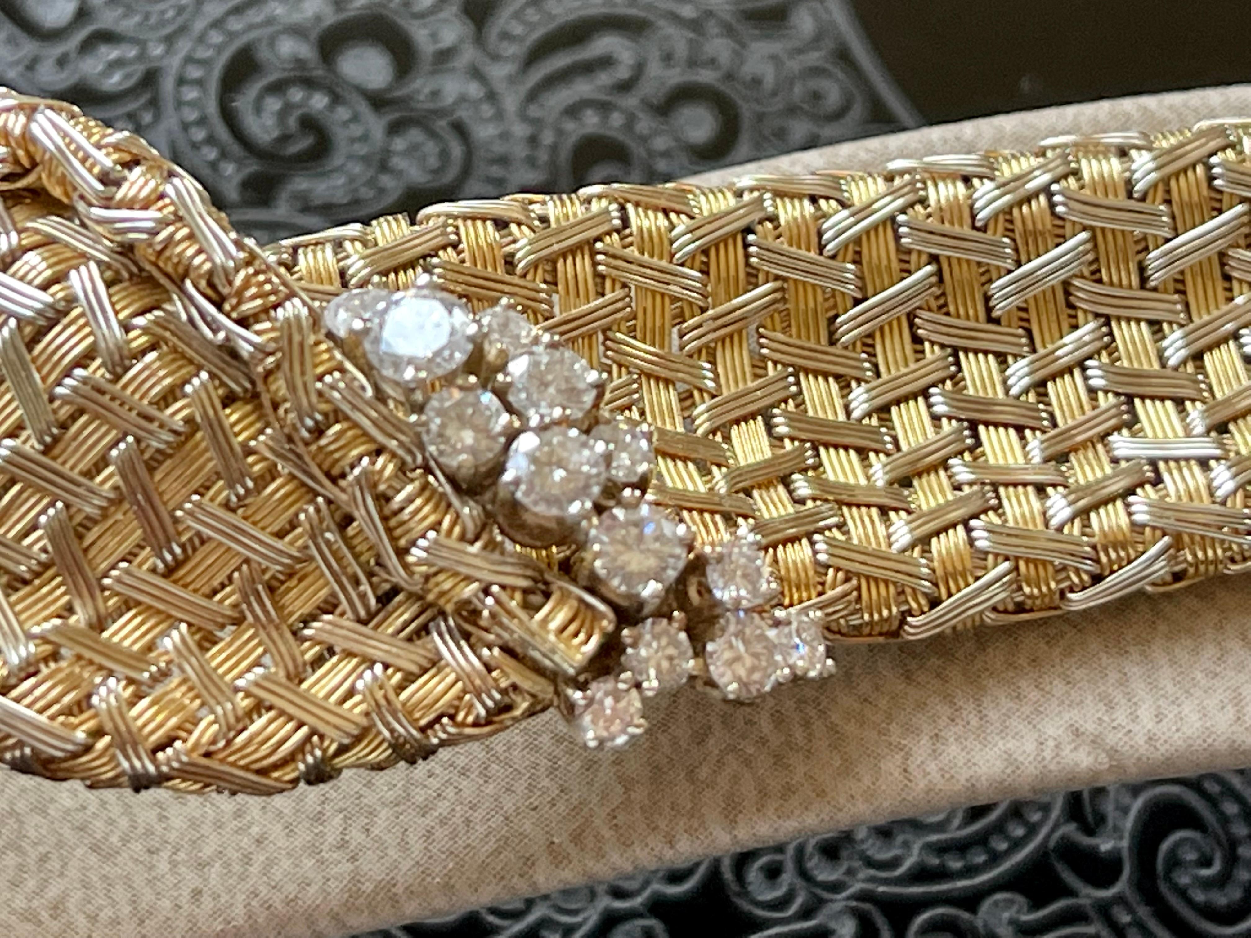 Vintage 18 K Yellow Gold Diamond Mesh Bracelet Signed Meister Zurich For Sale 5