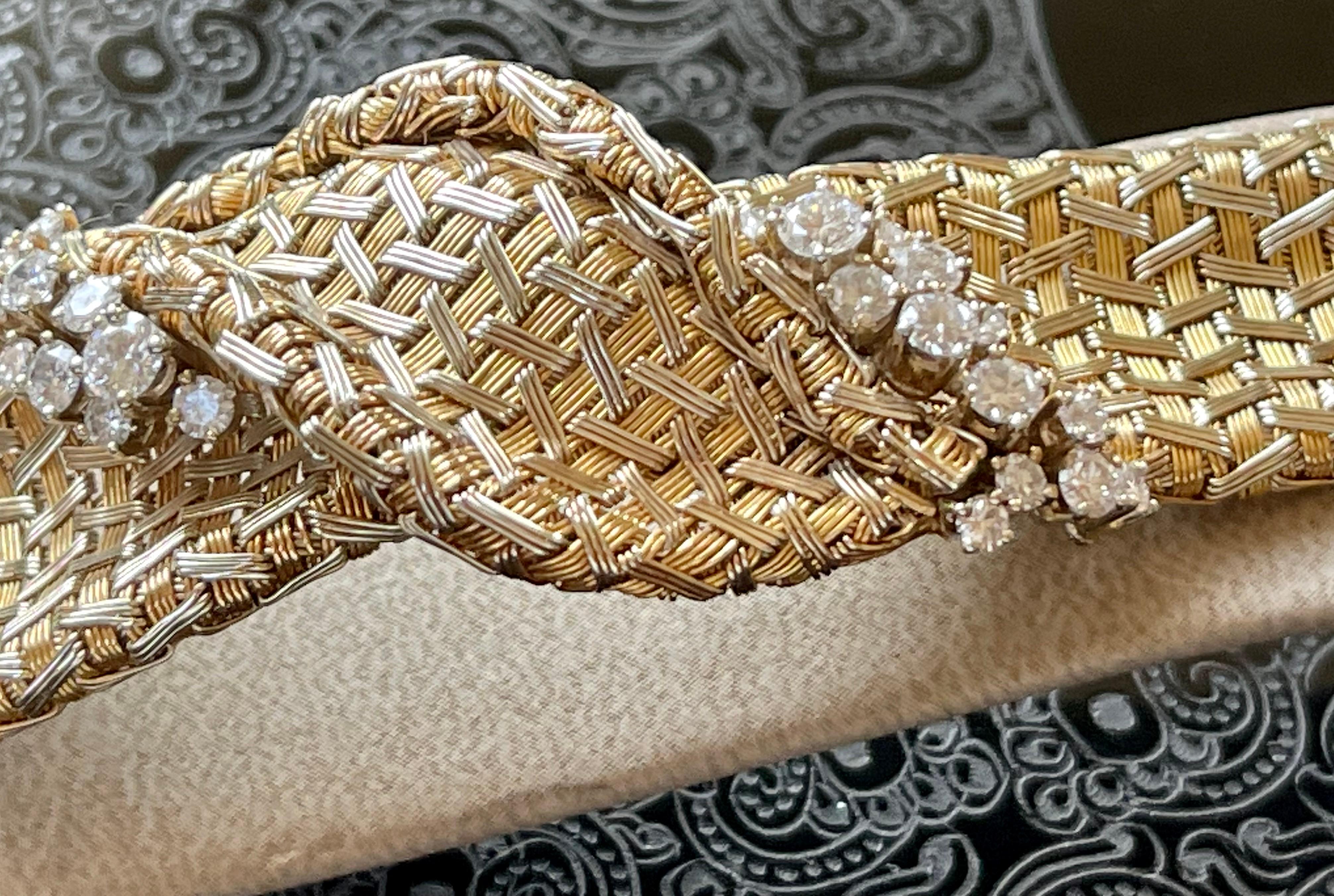 Vintage 18 K Yellow Gold Diamond Mesh Bracelet Signed Meister Zurich For Sale 6