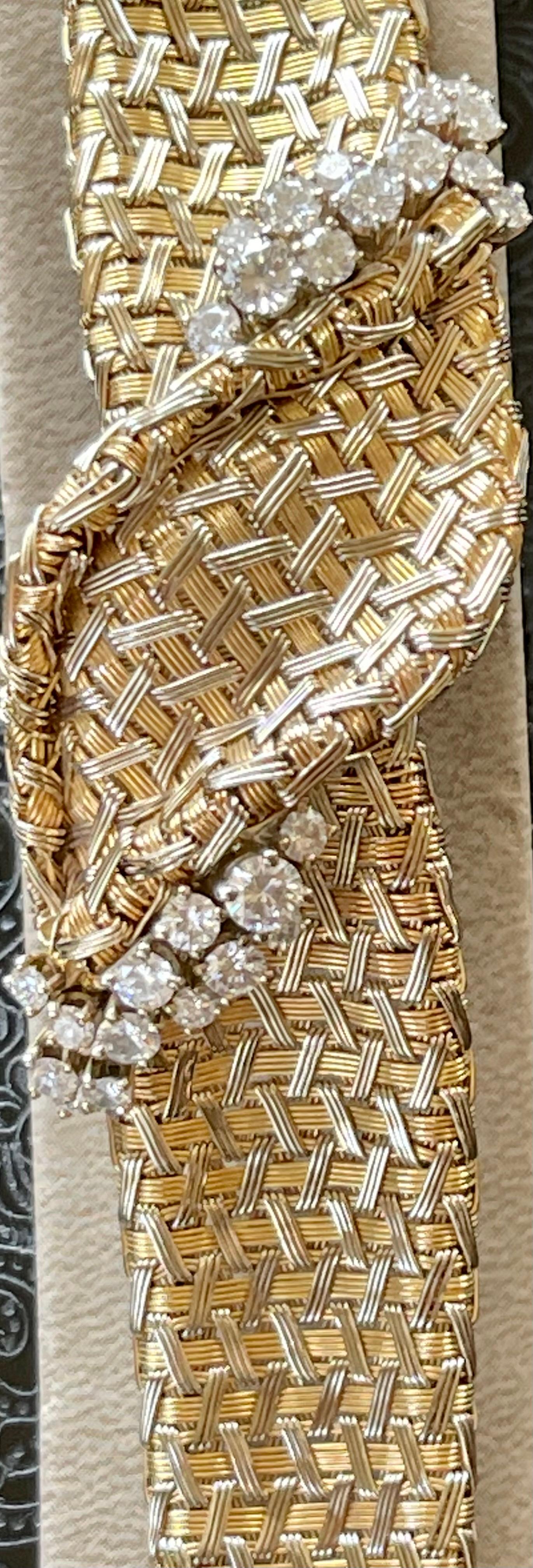 Vintage 18 K Yellow Gold Diamond Mesh Bracelet Signed Meister Zurich For Sale 8