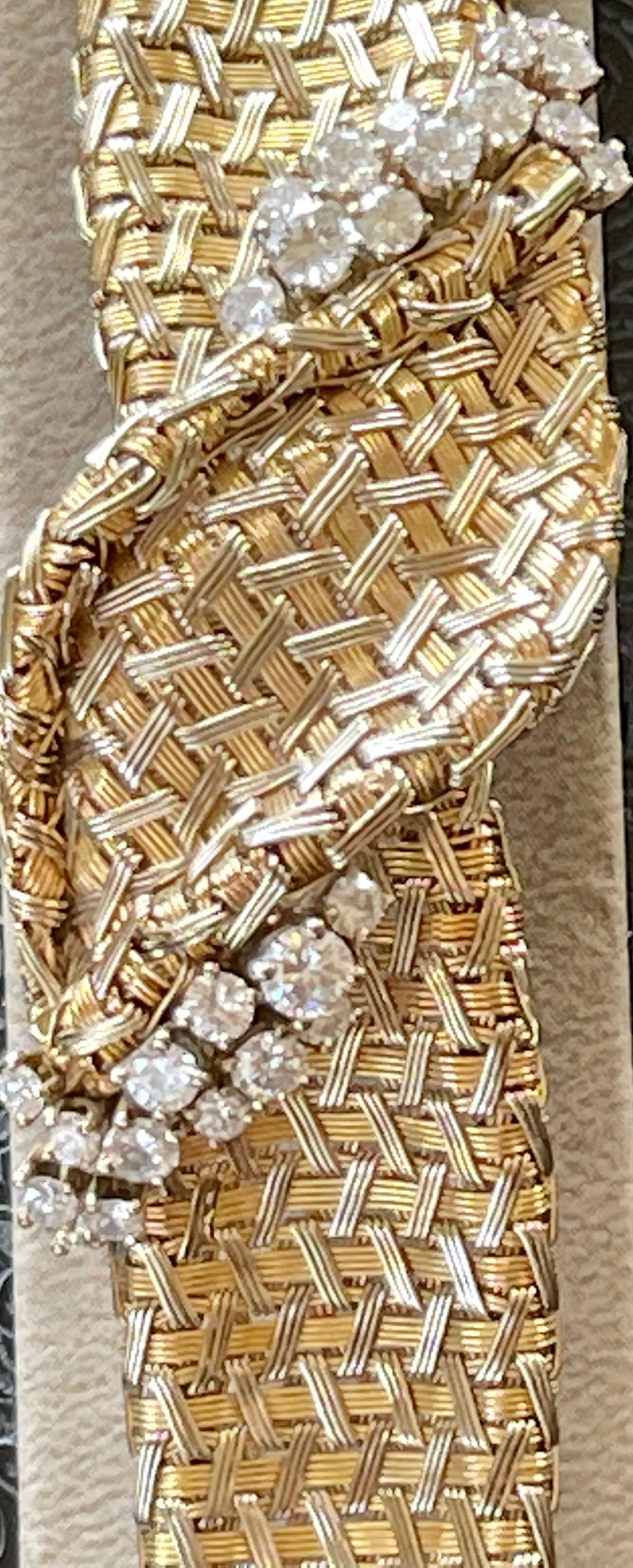Vintage 18 K Yellow Gold Diamond Mesh Bracelet Signed Meister Zurich For Sale 9