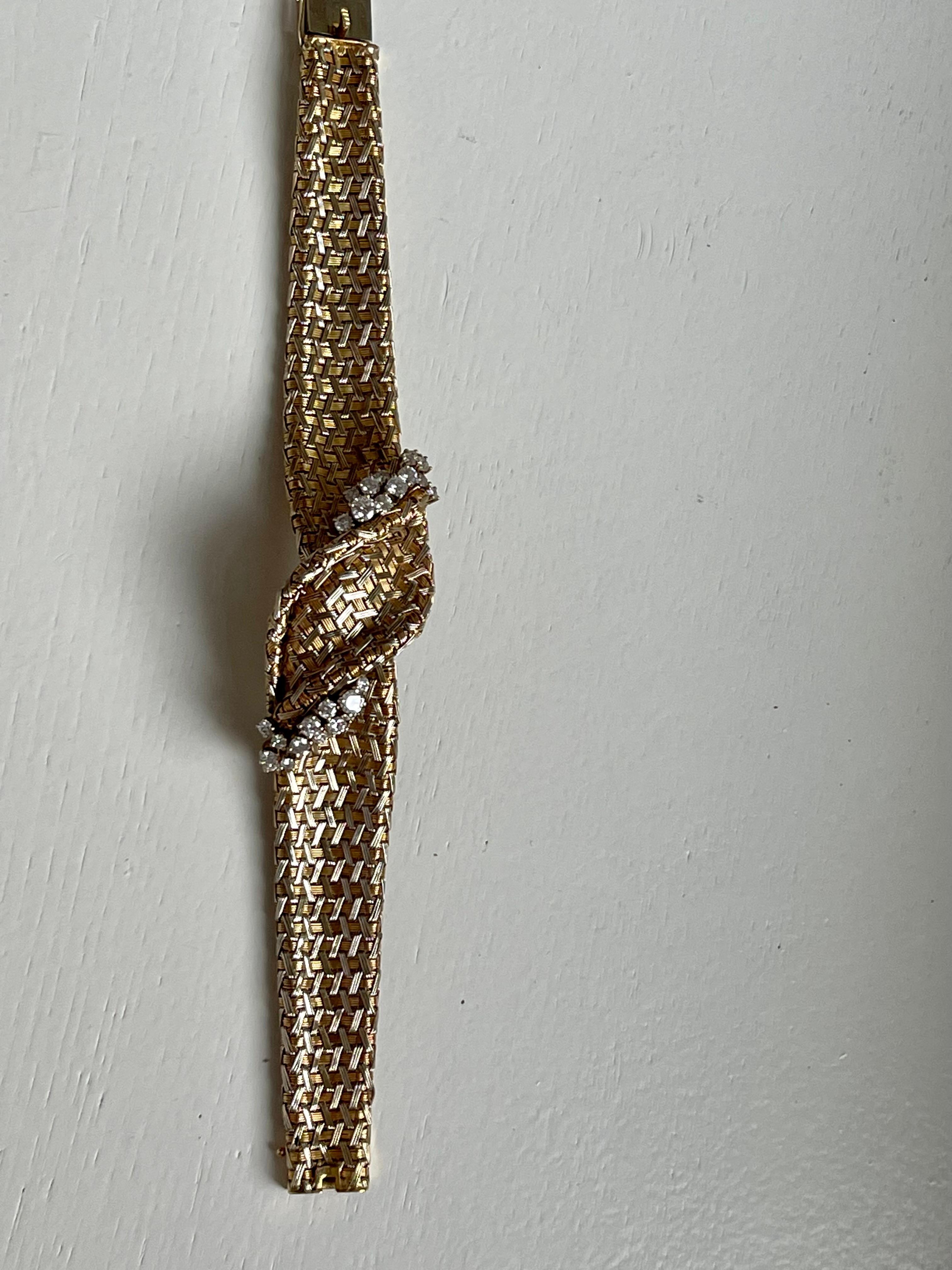 Vintage 18 K Yellow Gold Diamond Mesh Bracelet Signed Meister Zurich For Sale 10