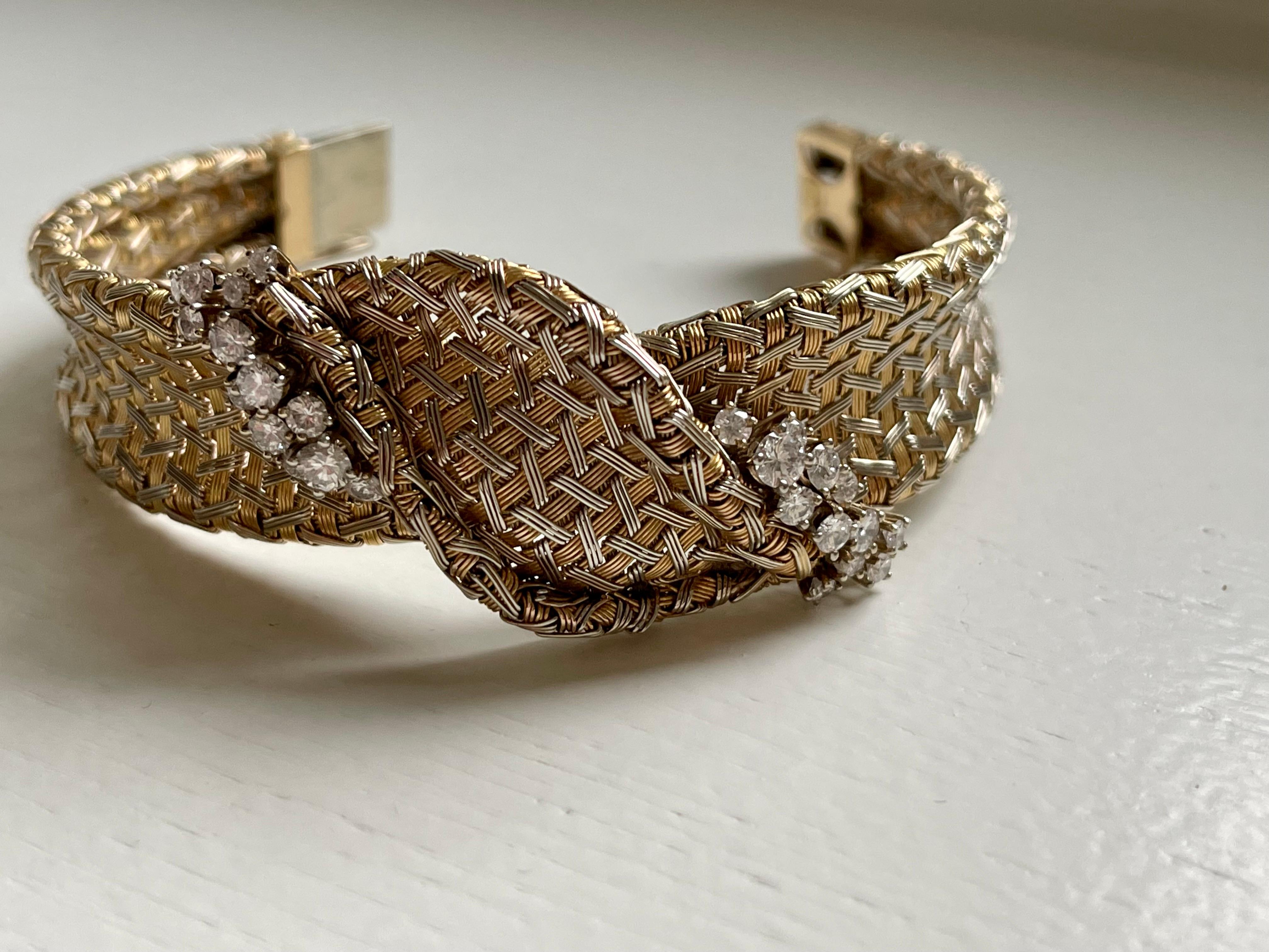 Vintage 18 K Yellow Gold Diamond Mesh Bracelet Signed Meister Zurich For Sale 11