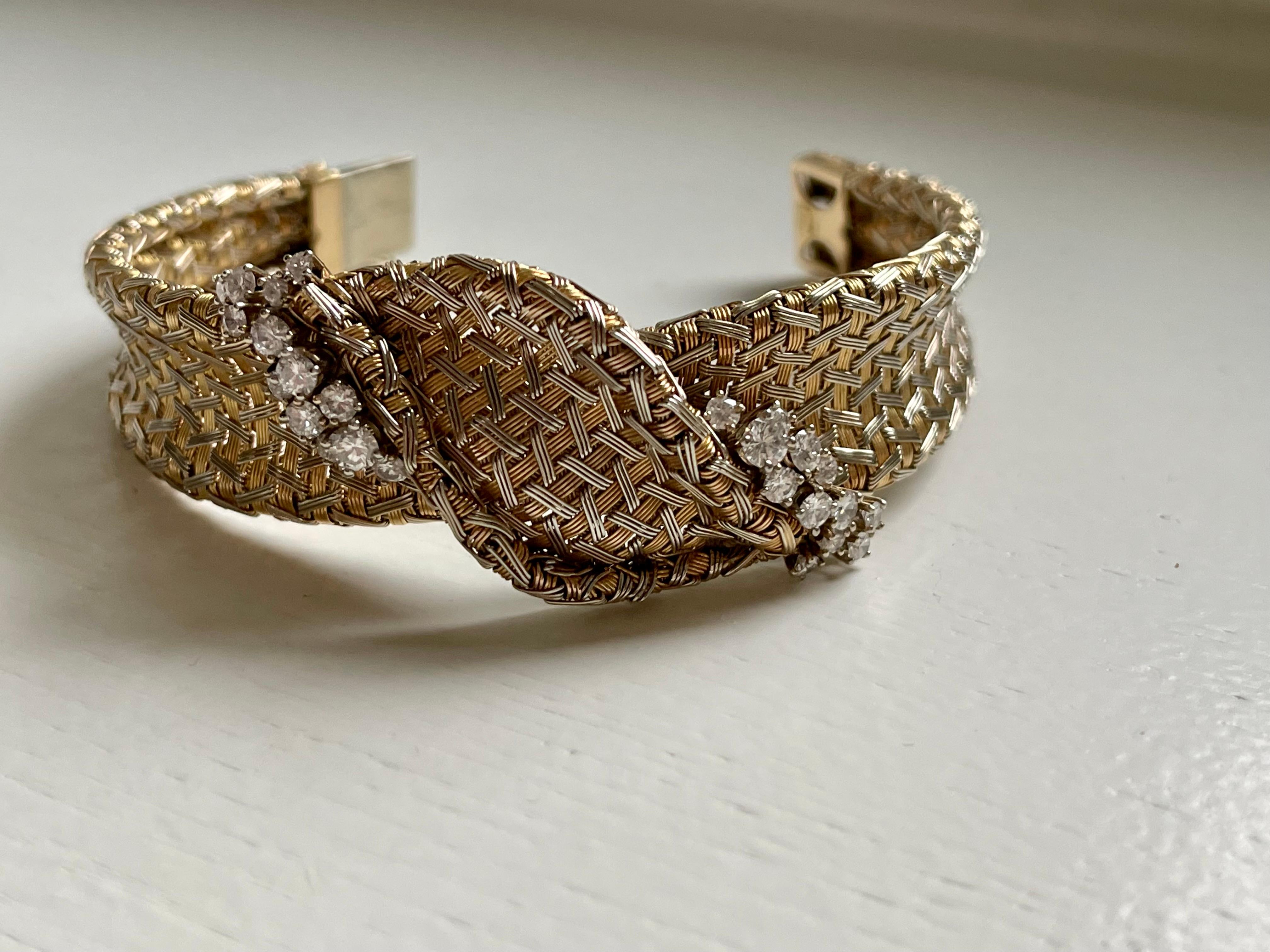 Vintage 18 K Gelbgold Diamant Mesh Armband Signiert Meister Zürich im Angebot 14