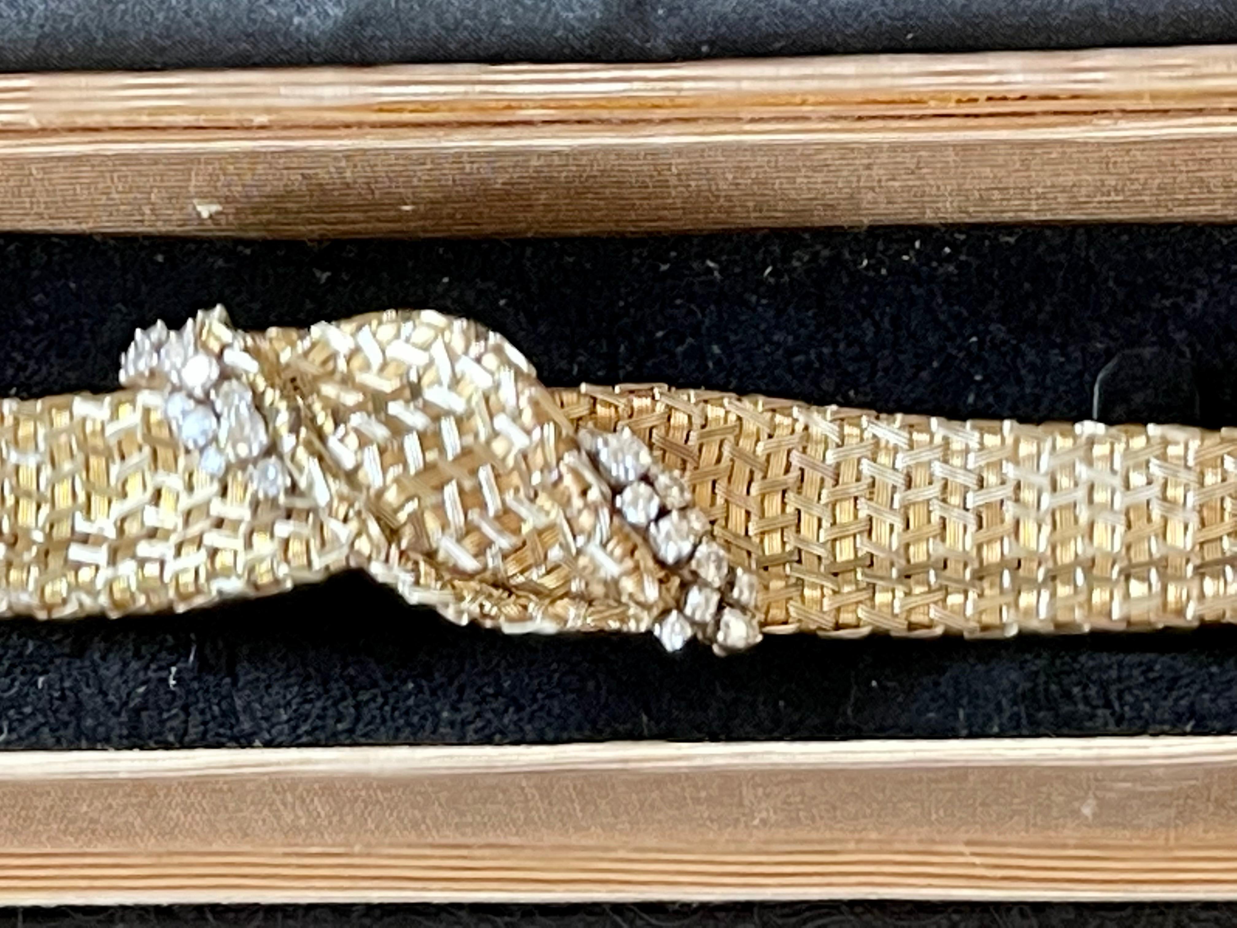 Vintage 18 K Yellow Gold Diamond Mesh Bracelet Signed Meister Zurich For Sale 1