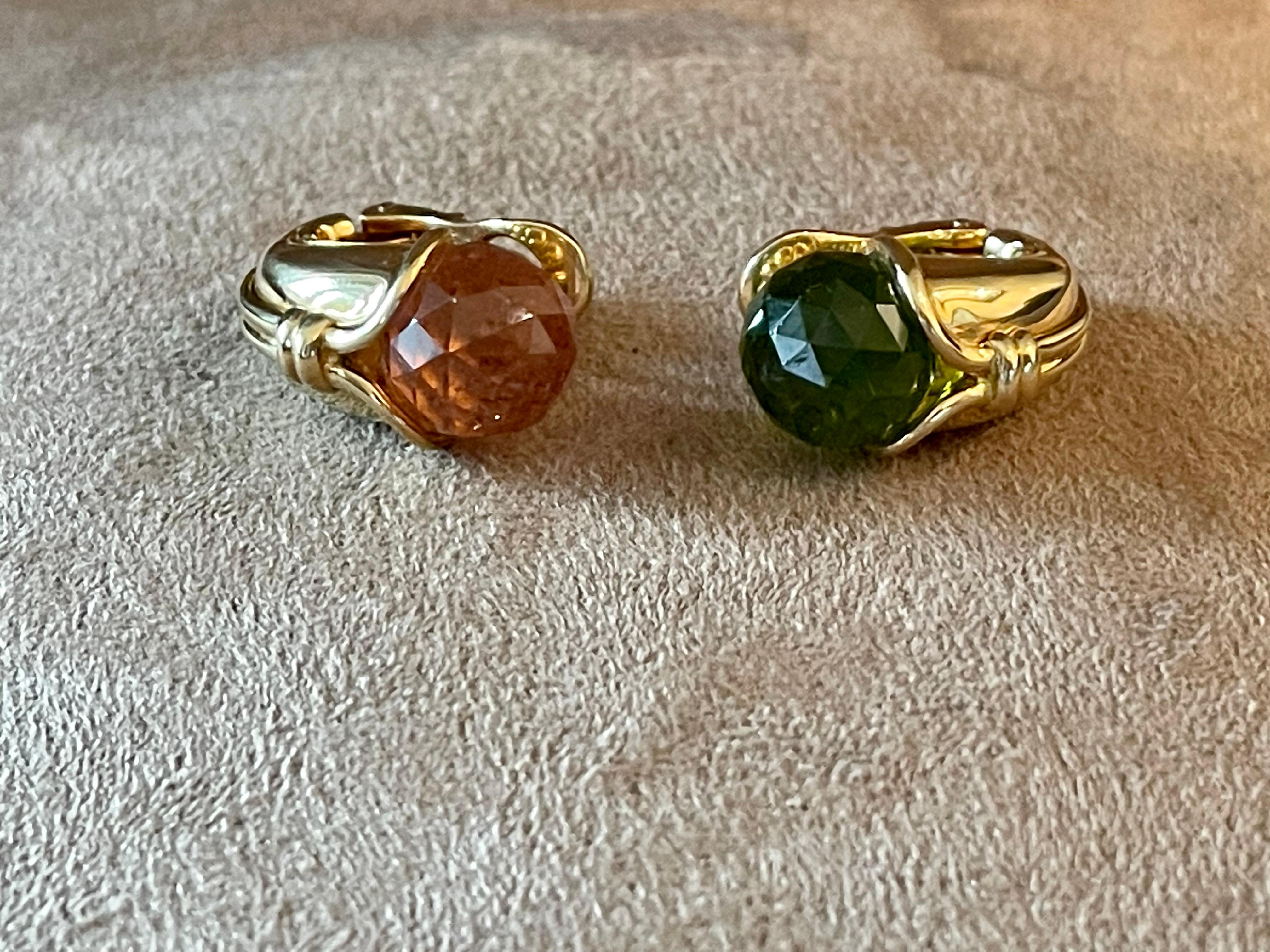 Vintage 18 K Yellow Gold Earclips Bulgari Torumaline Peridot For Sale 4