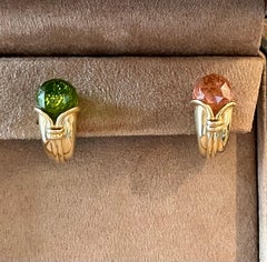 Vintage 18 K Yellow Gold Earclips Bulgari Torumaline Peridot Cornucopia Earrings