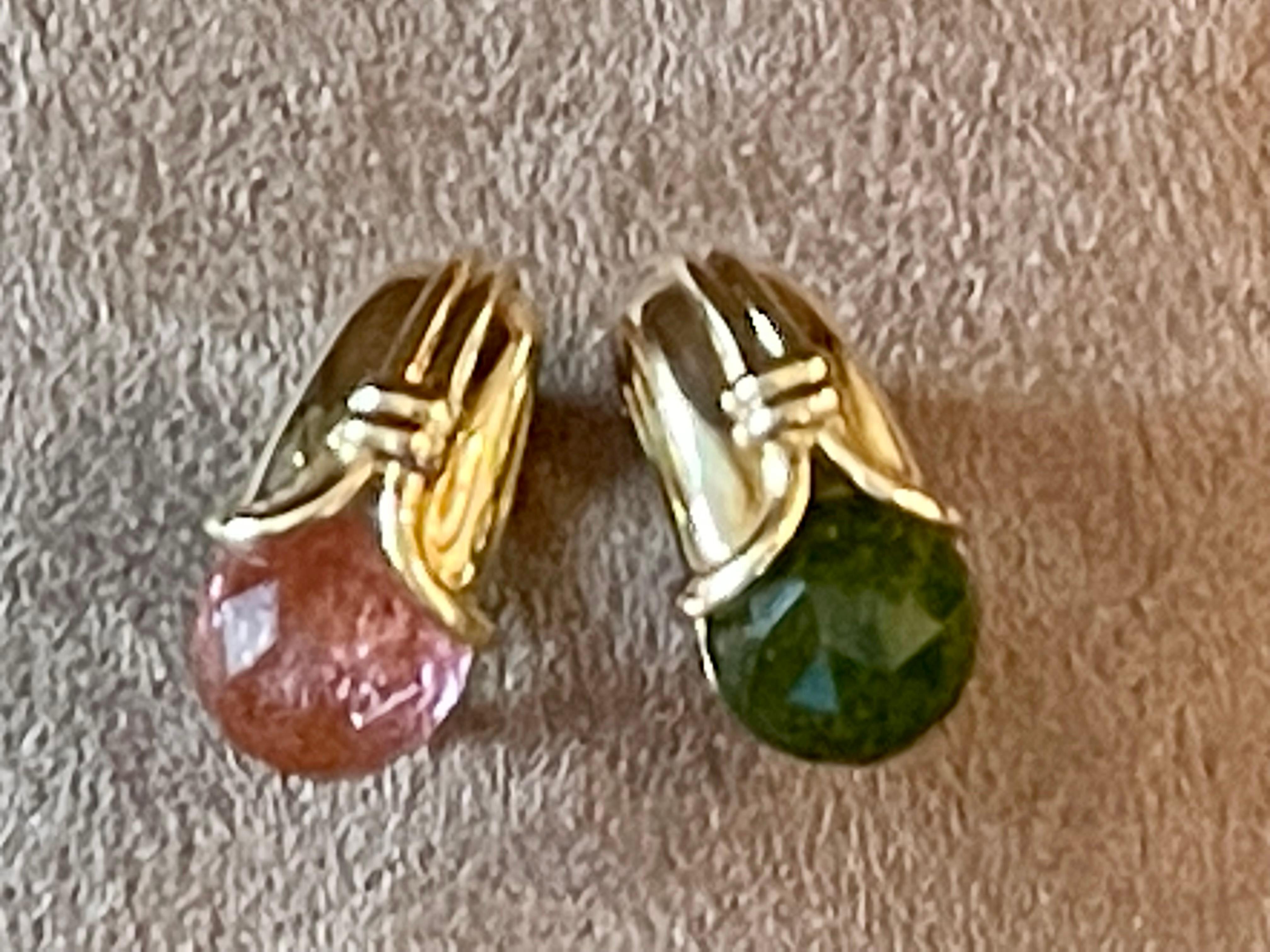 Vintage 18 K Yellow Gold Earclips Bulgari Torumaline Peridot For Sale 2