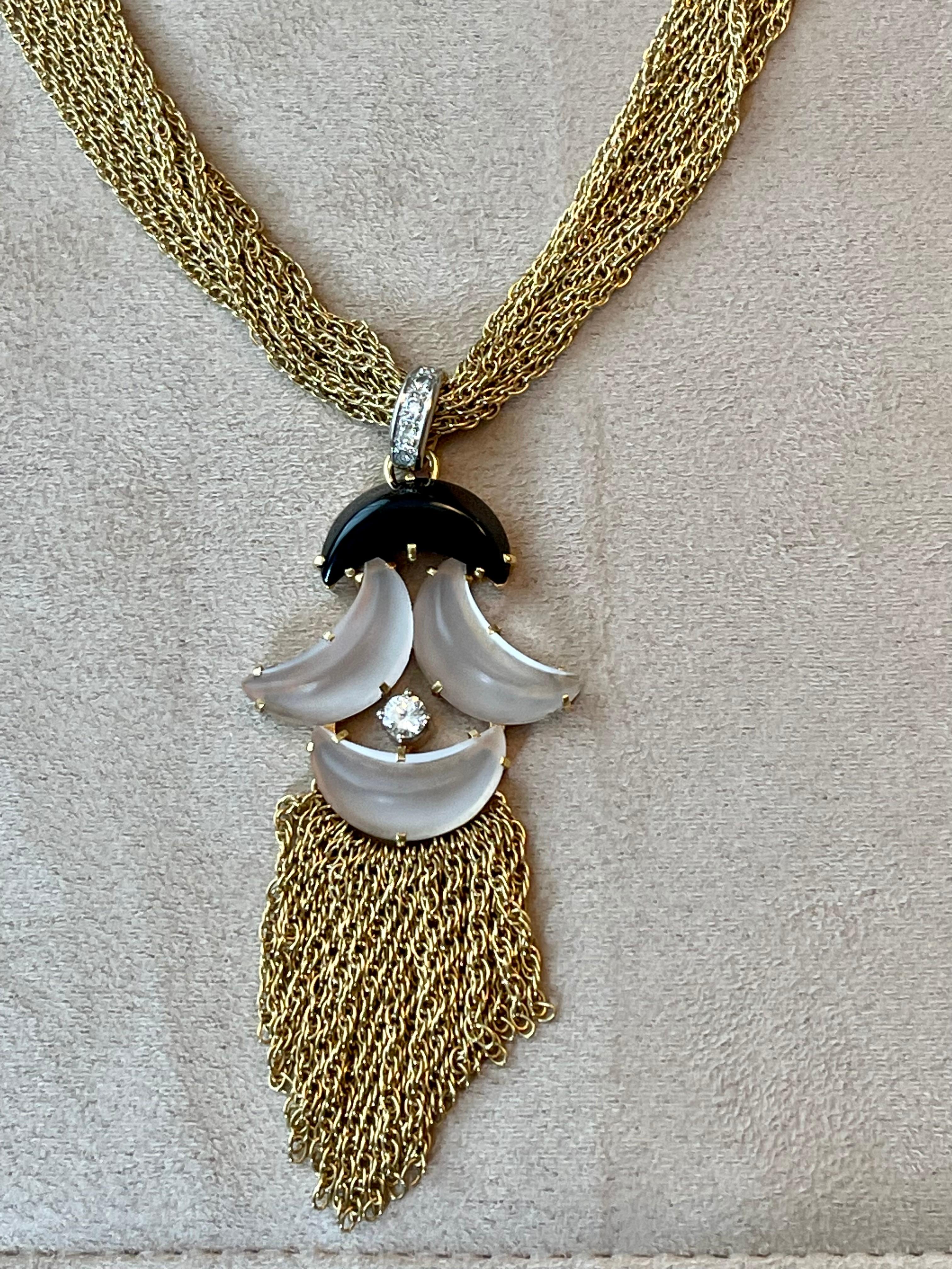 Vintage 18 K Yellow Gold Necklace Pendant Diamond Rock Crystal Onyx by Tännler For Sale