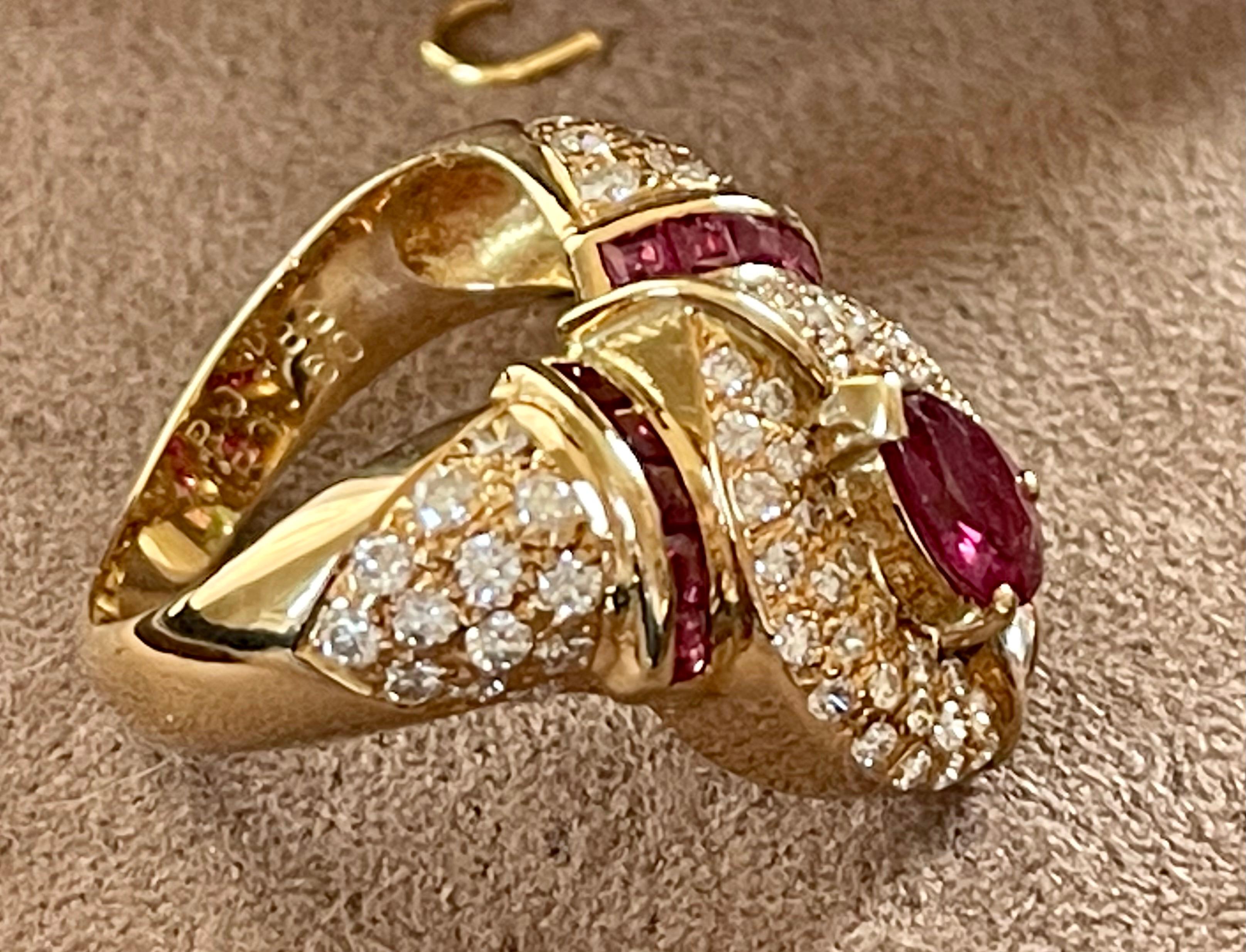Women's Vintage 18 K Yellow Gold Ruby Diamond Ring For Sale