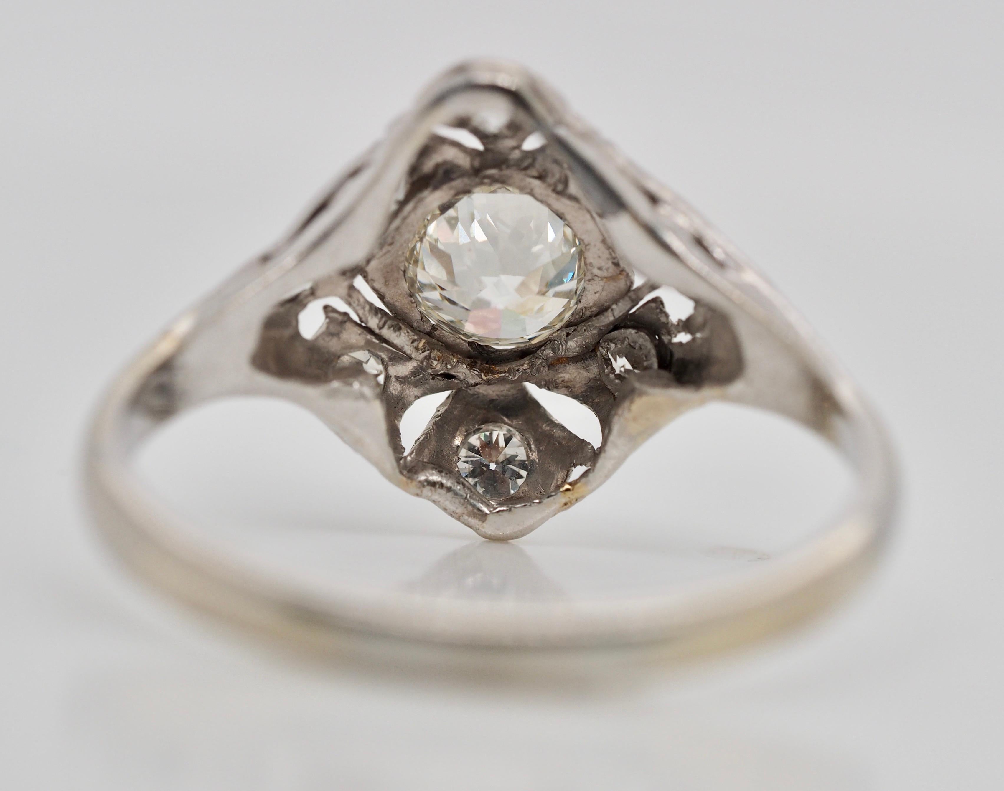 Old European Cut Vintage 18 Karat Art Deco Carat Diamond Ring, circa 1920s