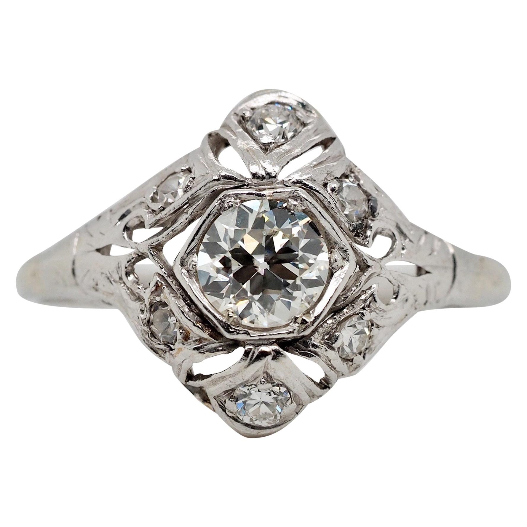 Vintage 18 Karat Art Deco Carat Diamond Ring, circa 1920s