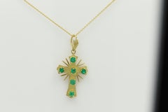 Vintage 18 Karat Cross with Natural Emeralds Gems Gold Emerald Cross