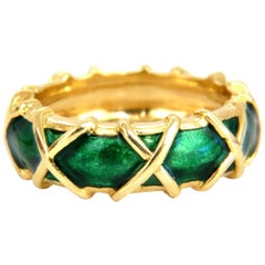 Vintage 18 Karat Eternity X Bague en émail vert