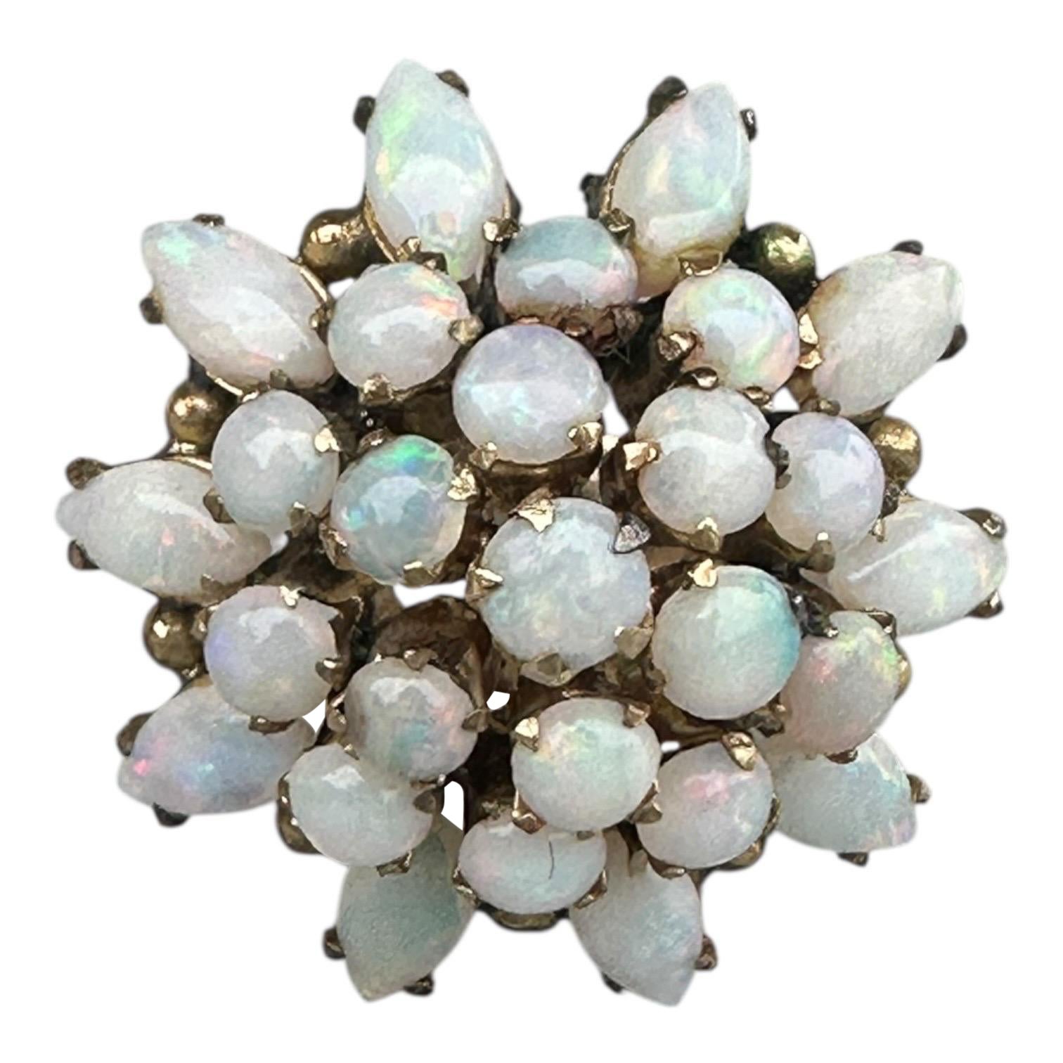 Anello Vintage 18 carati con opale di fuoco a grappolo 24 mm in vendita