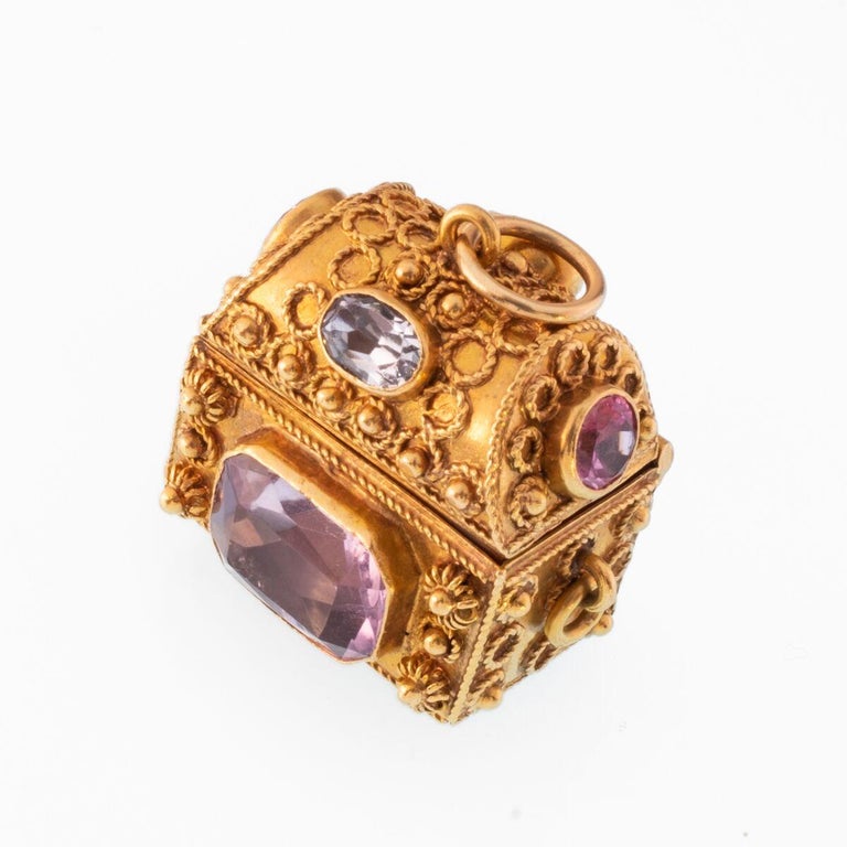 Vintage 18 Karat Gemstone Treasure Chest Charm Pendant at 1stDibs
