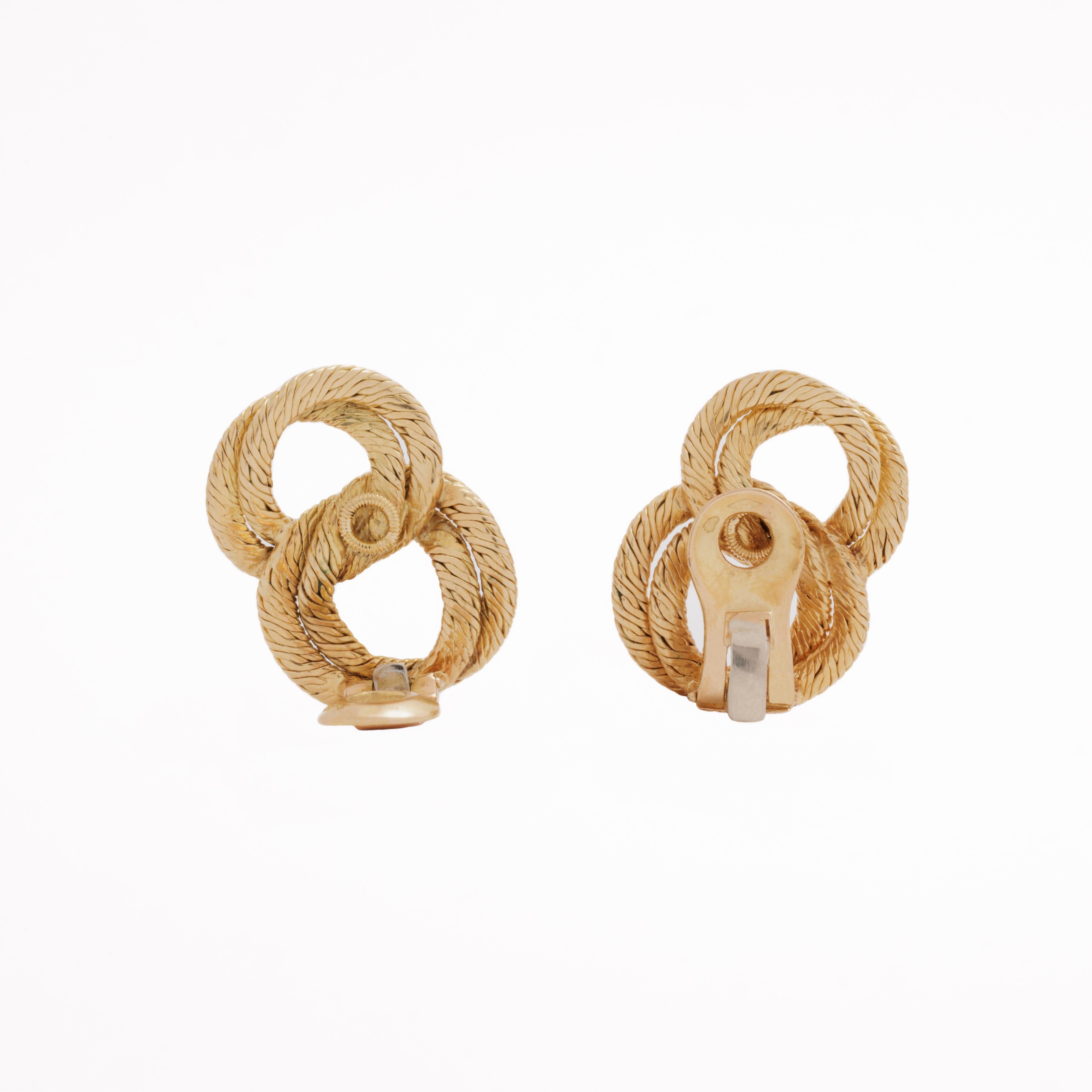 Vintage 18 Karat Georges Lenfant Woven Gold Earrings In Good Condition For Sale In New York, NY