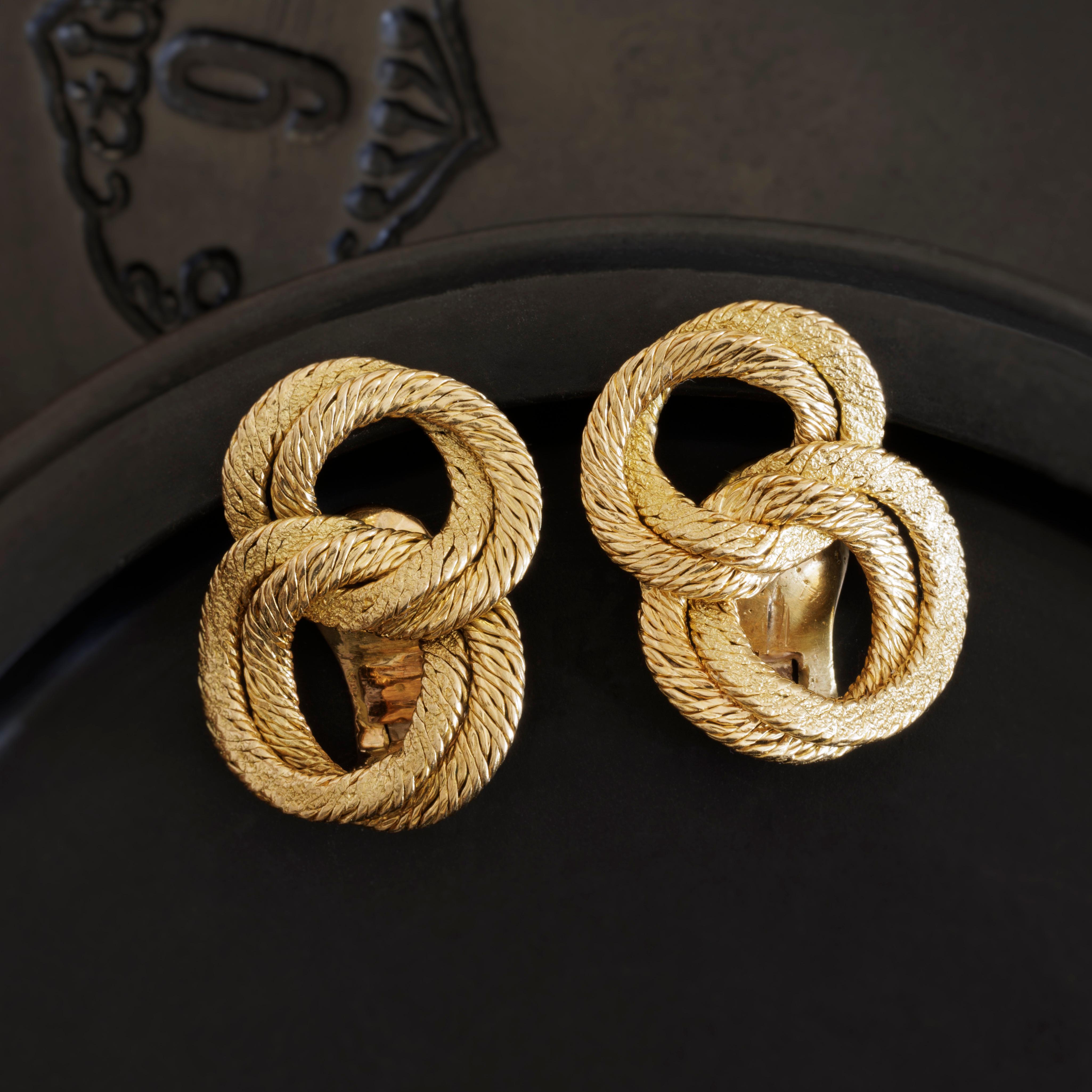 Vintage 18 Karat Georges Lenfant Woven Gold Earrings For Sale 1